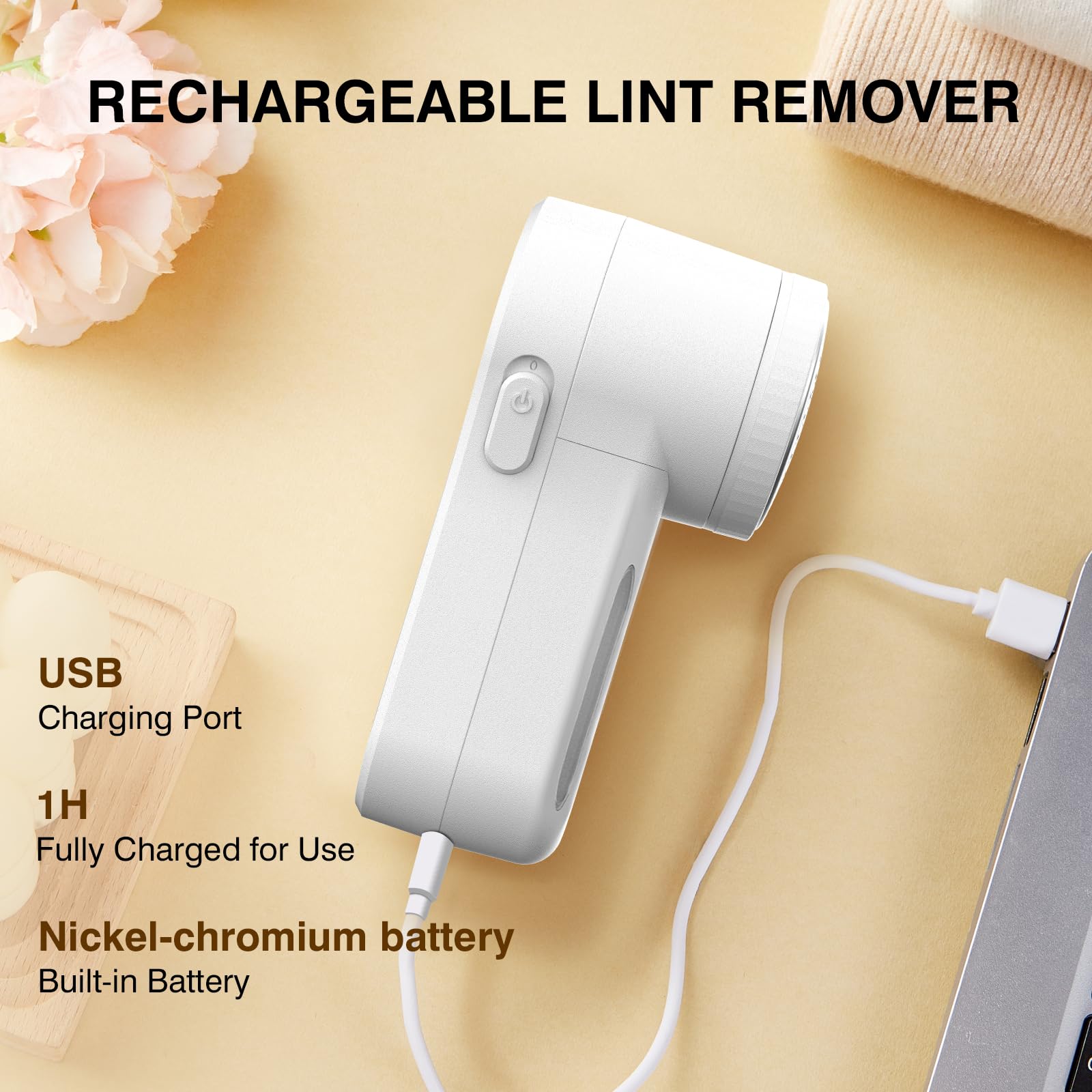 Afeitadora de tela, removedor de pelusas recargable, desfuzzer eléctrico portátil para suéter, pantalla LED digital para quitar bolitas para ropa, muebles, suéteres, (blanco con una cuchilla de