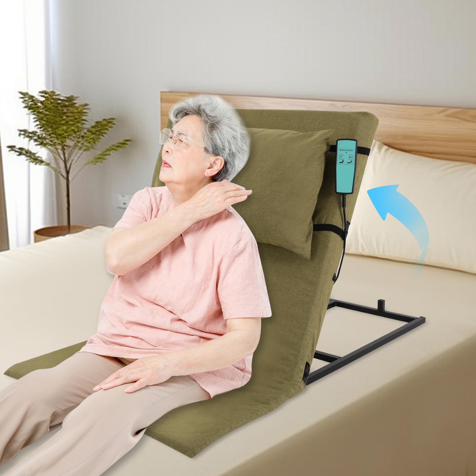 Respaldo eléctrico, cama ajustable de 2 a 80 grados, respaldo de cama elevadora portátil, ayuda para sentarse para personas mayores y cuidado del paciente para leer, descansar y comer, con