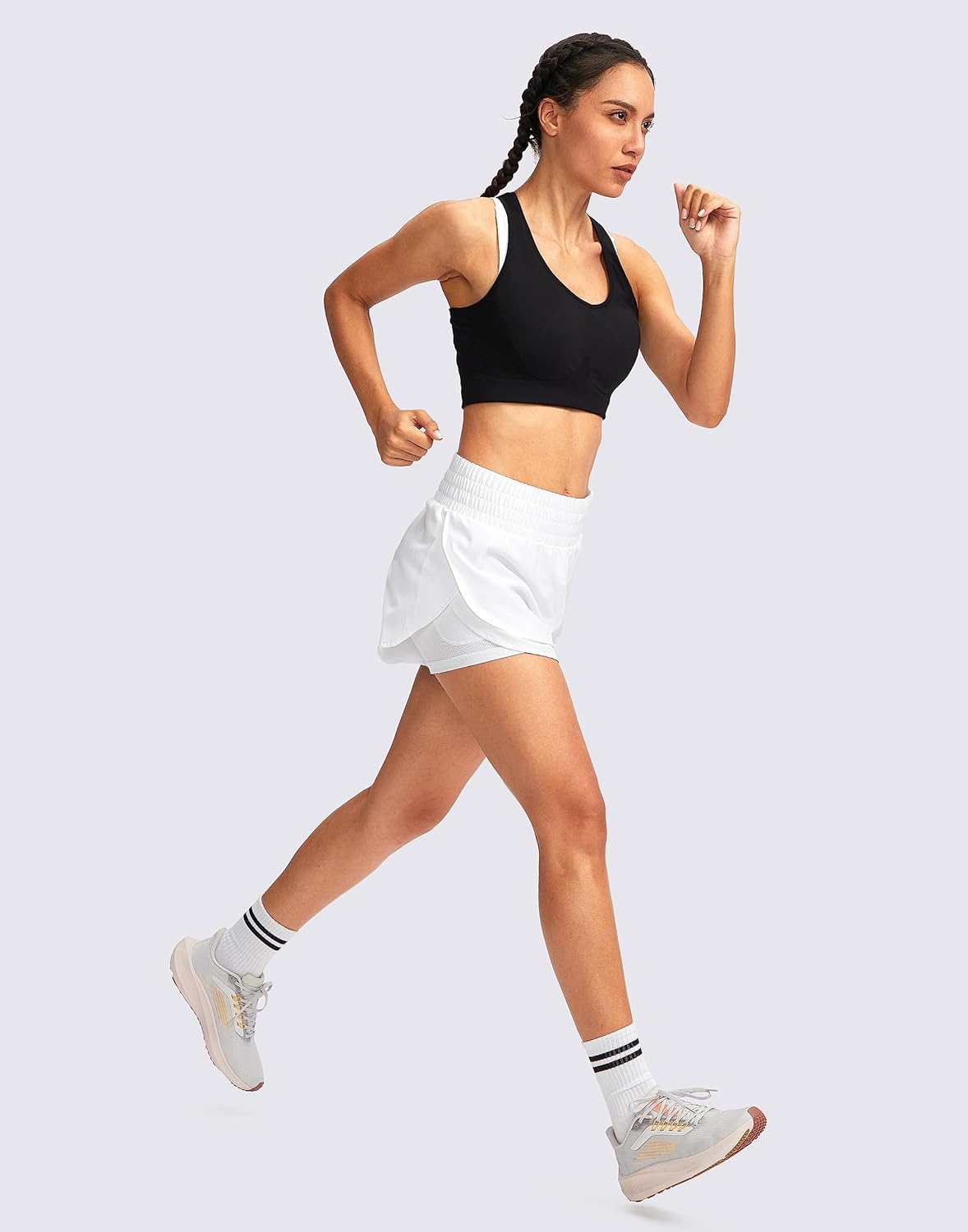 Soothfeel Women's 2 in 1 Running Shorts High Waisted Athletic Shorts Exercise Gym Workout Shorts for Women with Pockets - Image 6