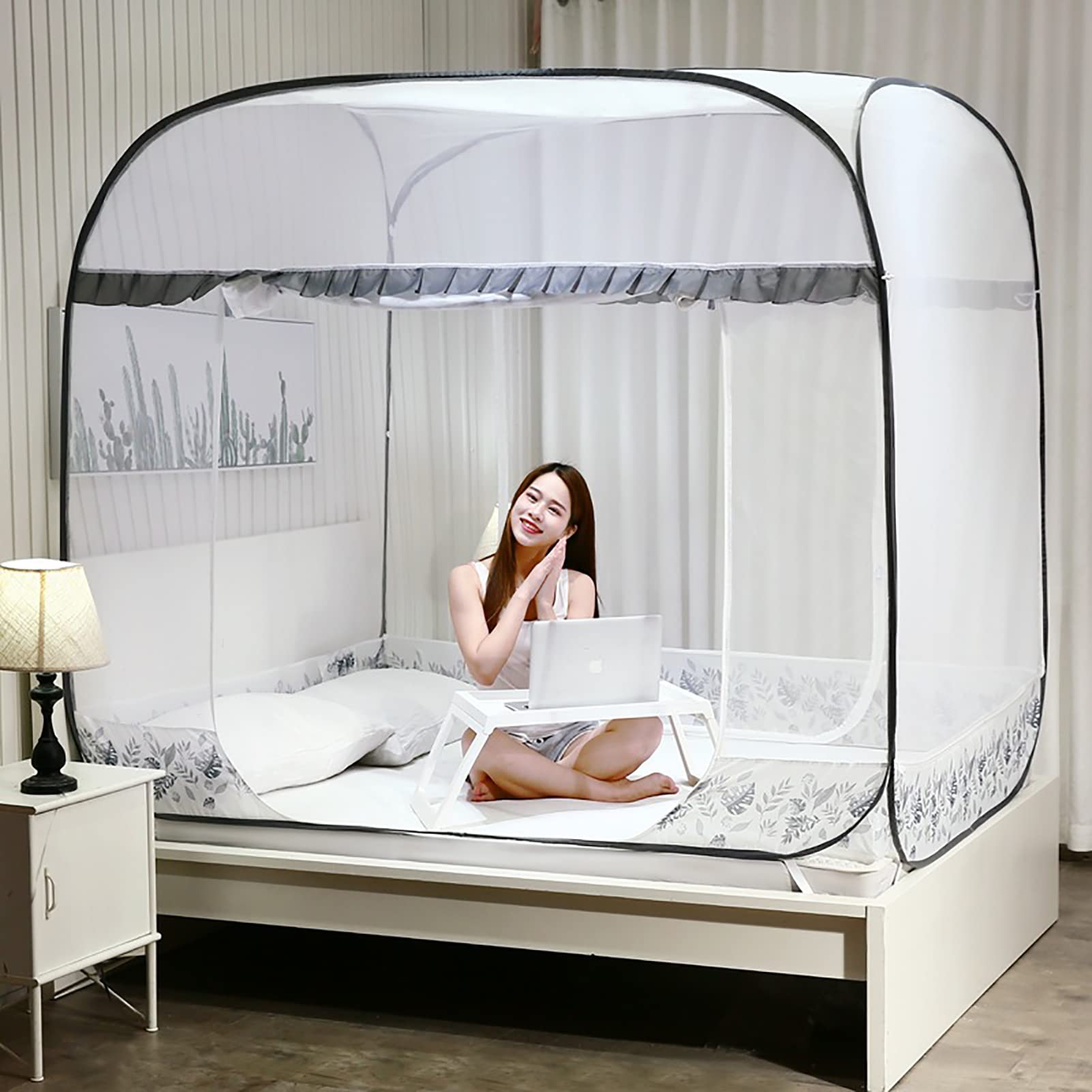 Zanzariera Pop-Up, Baldacchino Pieghevole Per Letto Con Zanzariera, Zanzariere Da Viaggio Portatili, Tenda Da Campeggio Pieghevole Per Zanzare A Doppia Porta,E,150x200cm