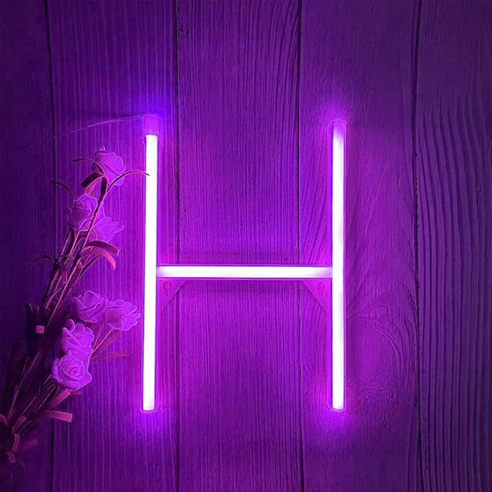 Decorative Purple LED Neon Sign Dual-Power USB/Battery - Customizable Text for Living Room Wall Wedding Venues Themed Parties Photography Lighting and Business Promotion(Letters H) — image 1