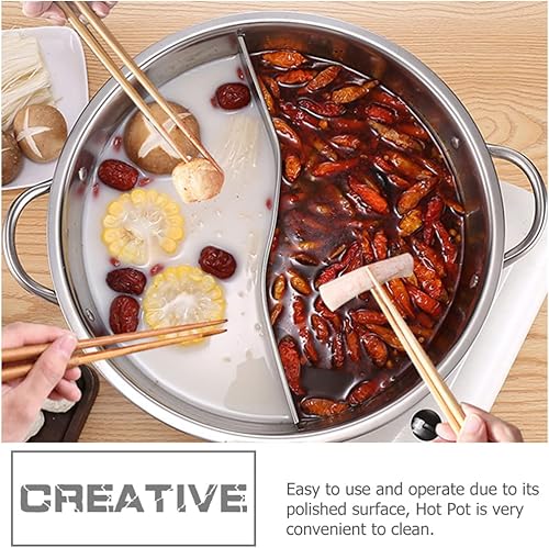 Miniatura 9 de Hemoton Olla caliente con divisor de doble cara china Shabu de acero inoxidable de dos sabores para estufa de inducción estufa de gas plata 126in