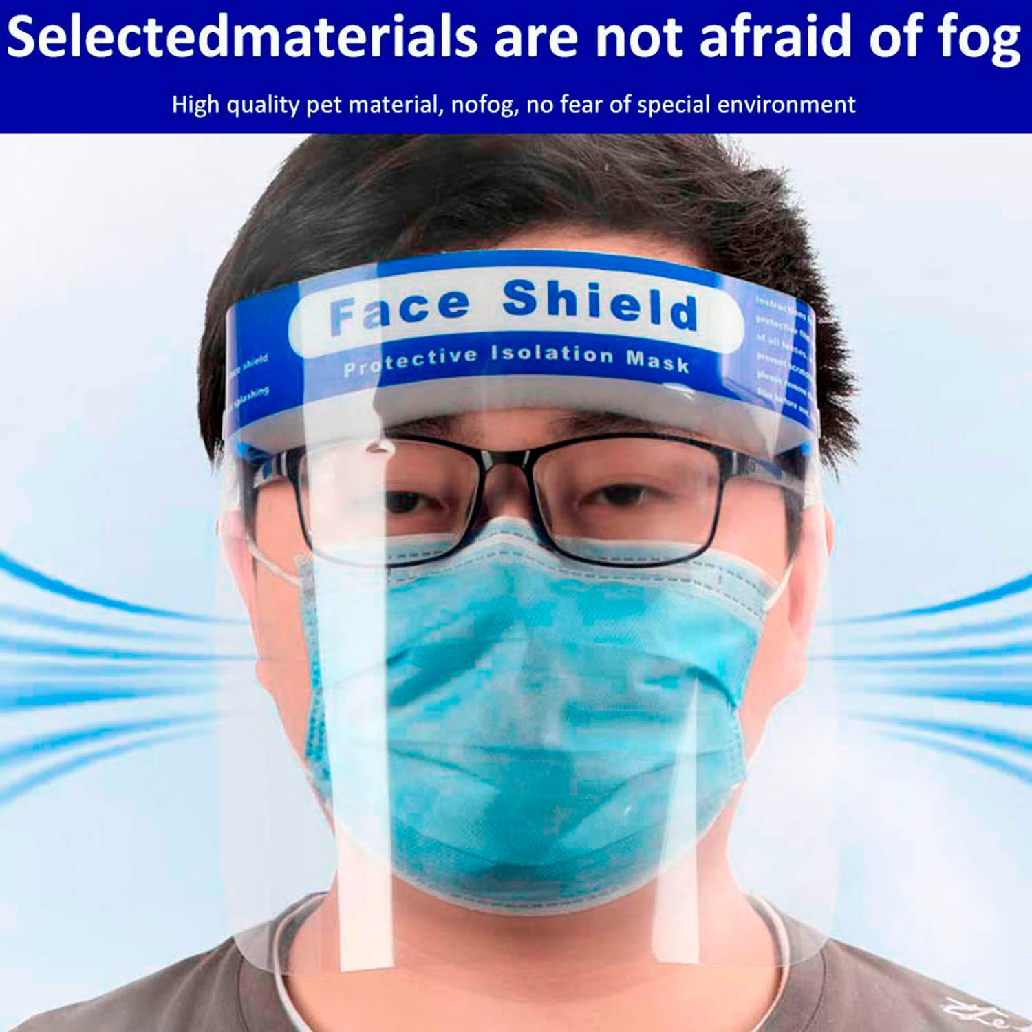 Pack de 10 paneles de protectores faciales, máscara protección de plástico transparente con esponja y banda elástica, Panel protección facial transparente