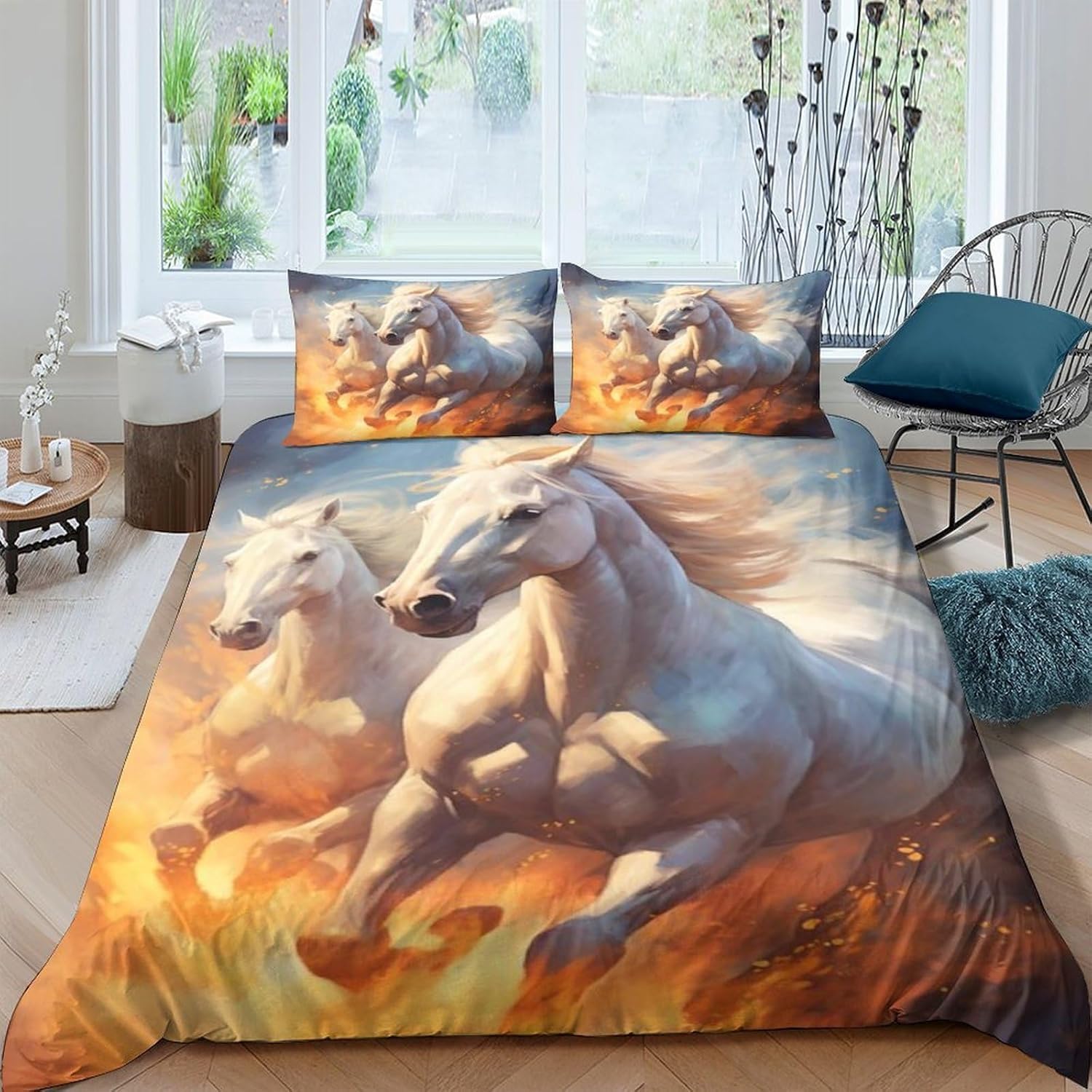 Housse de couette cheval animal 240x220 cm avec parure de lit linge de lit