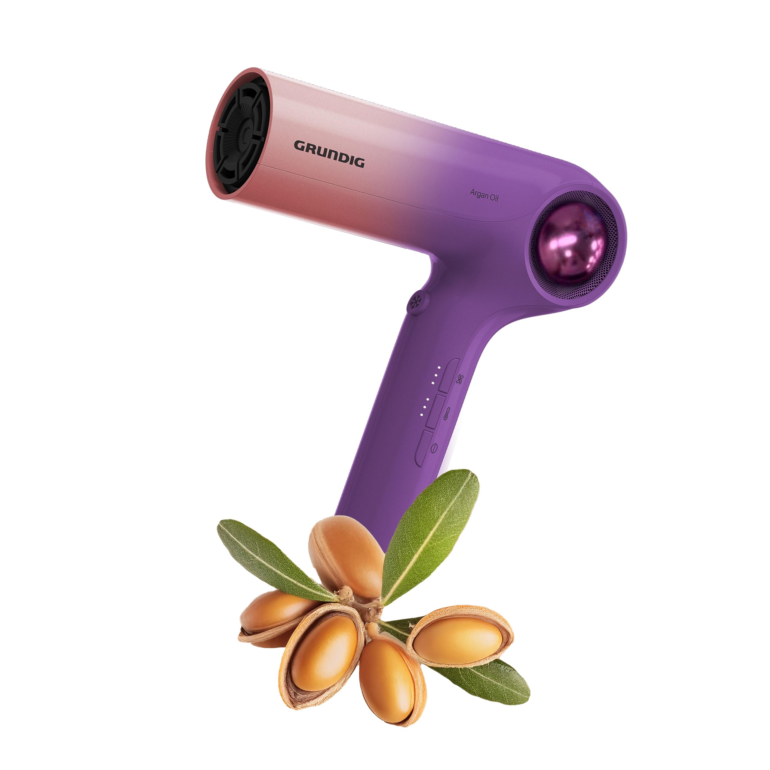 GRUNDIG HD 9480 Sèche-cheveux haute vitesse, moteur BLDC, 1600 W, fonction ionique, 3 niveaux de température et 3 niveaux de flux d'air, niveau froid, revêtement céramique, câble de 1,8 m, rose/violet