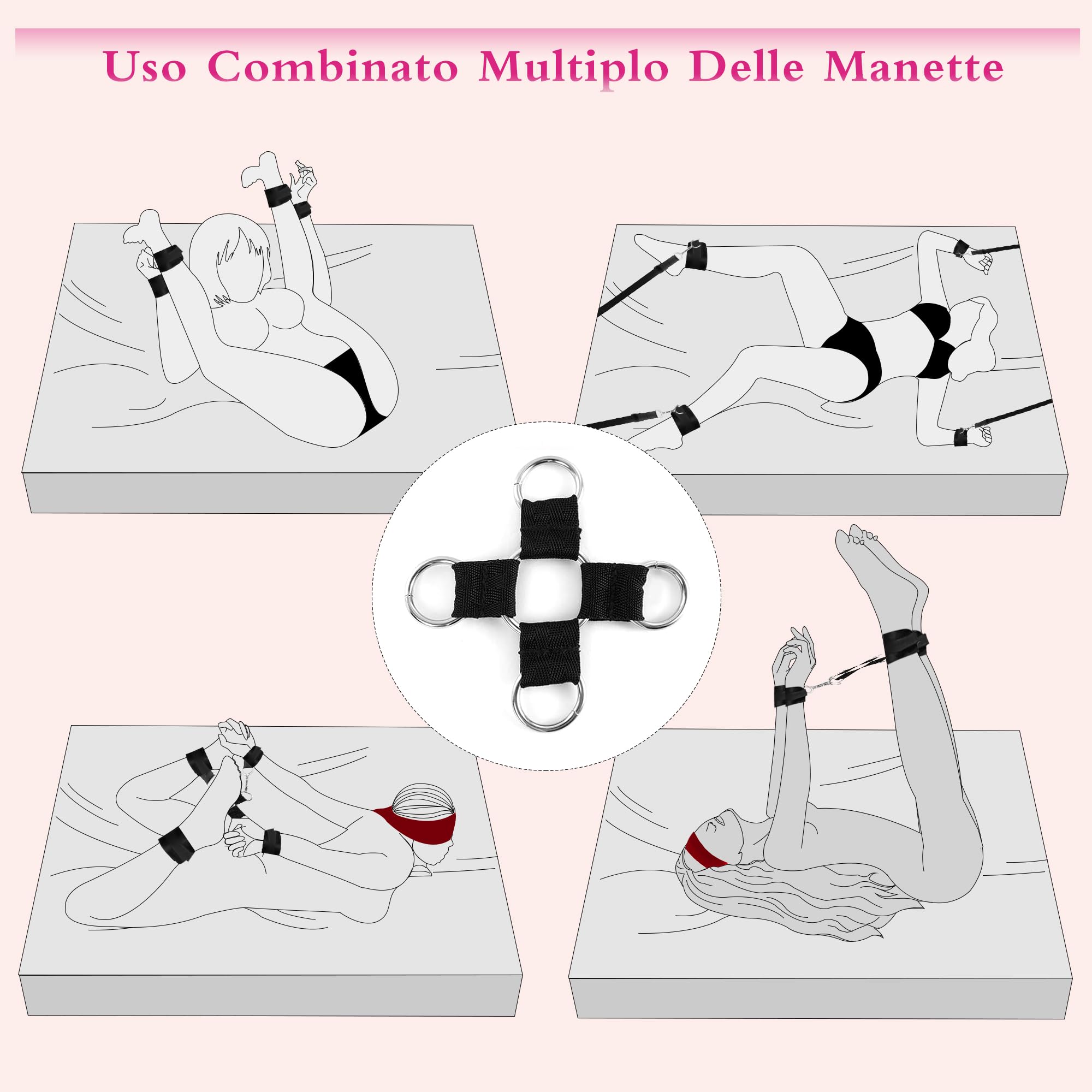 Manette per Coppia Letto Manettes Giochi Erotici Erotiici per Coppie Sexytoysys Donna Coppia Giochi Sessuali Hot per Coppia 6 Kit (Nero)