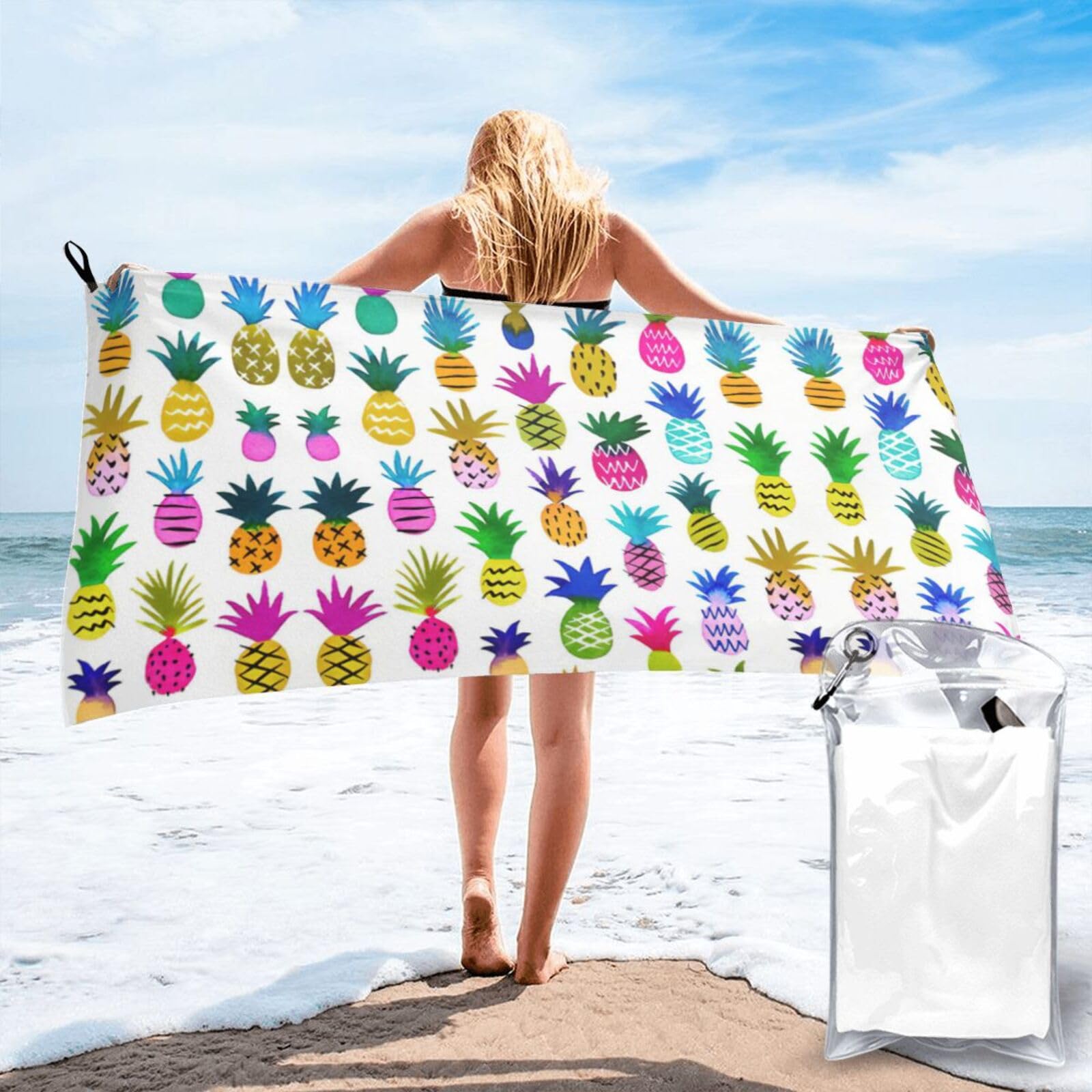 SDEGTHO Rainbow Pineapple Print Beach Towel Quick Dry Portable For Swimming Yoga Adults Fitness
