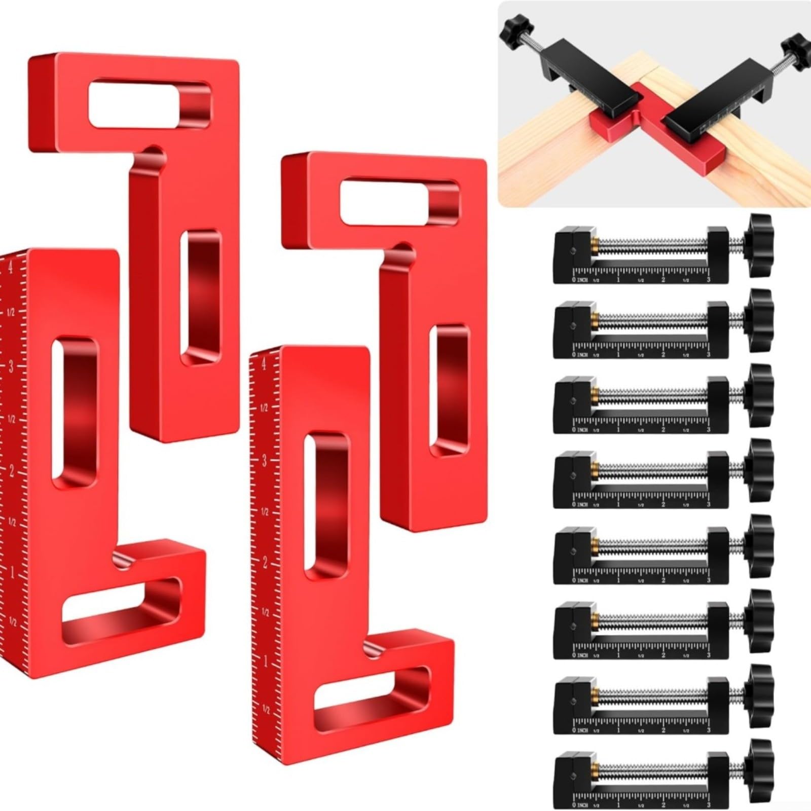 Abrazaderas de ángulo de 90 grados para carpintería – Pinza de esquina de aleación de aluminio precisa con mango antideslizante y almohadilla protectora para la construcción de marcos de carpintería
