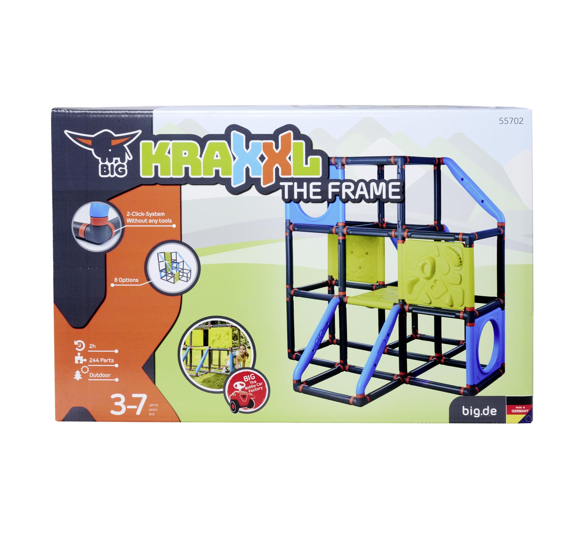 BIG - Kraxxl Marco de Escalada- Estructura Infantil para Trepar y Escalar al Aire Libre, 246 Piezas, Tore de Juego para Escalar y Hacer Boulder, 140x140x140cm, A Partir de 3 años (800055702)