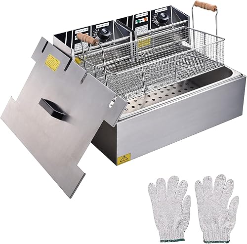 Miniatura 3 de Ampersand Shops - Freidora eléctrica comercial de 20 litros con cabezales eléctricos duales para papas fritas, maíz, perros, pollo frito, calidad de