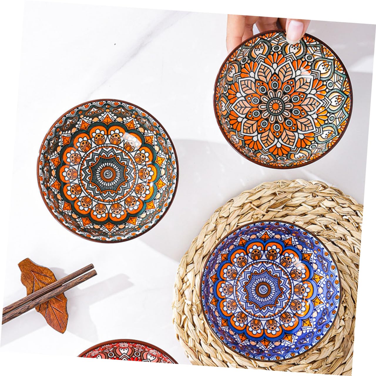 Cabilock Bol à Riz Bohème en Céramique, Lot de 4 Pièces Cuisine