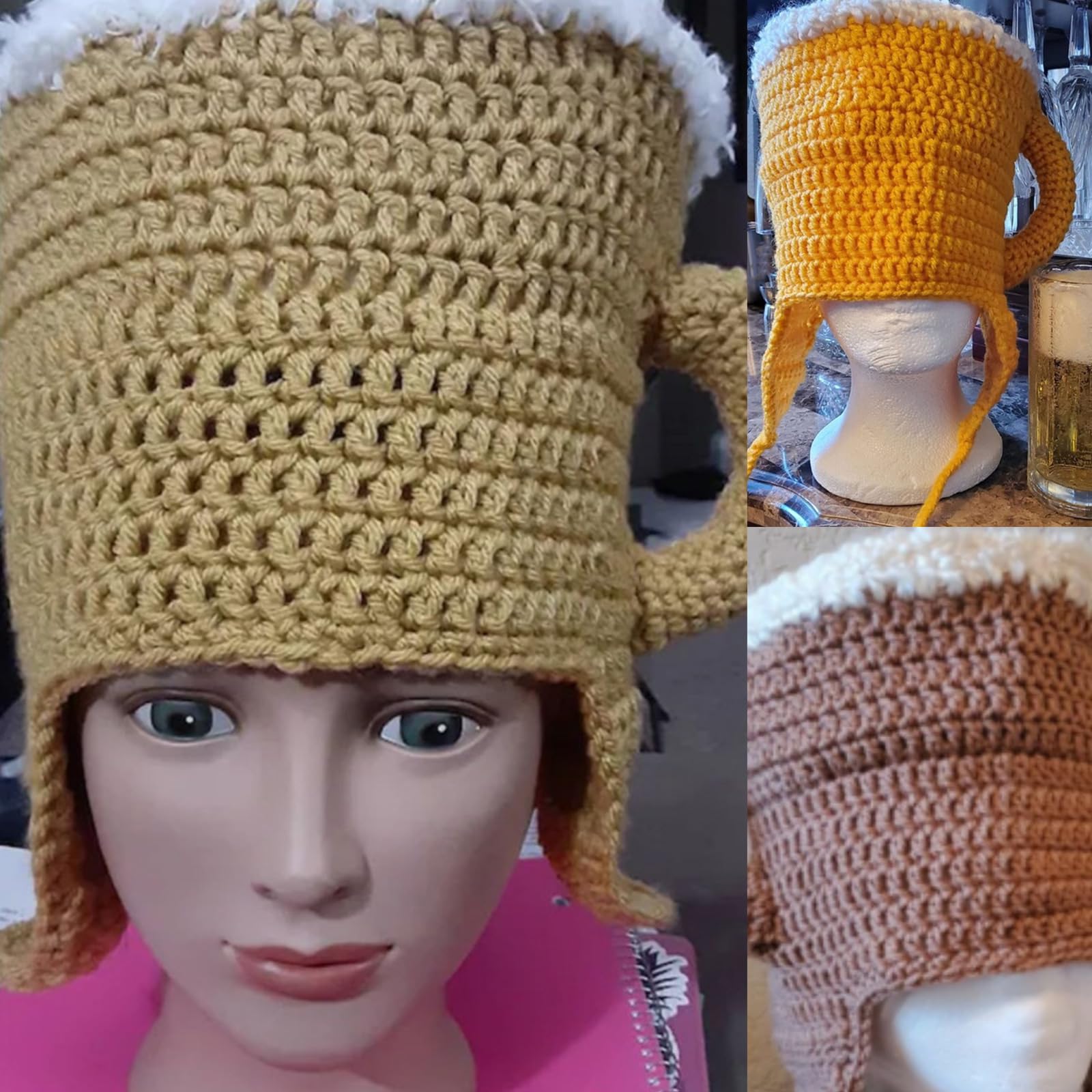 Strickmütze, Halloween, Foto-Requisiten, süßes Bierkostüm, lustiges Cosplay, coole gestrickte Glaswaren, Dekorationen, gehäkelte Mütze