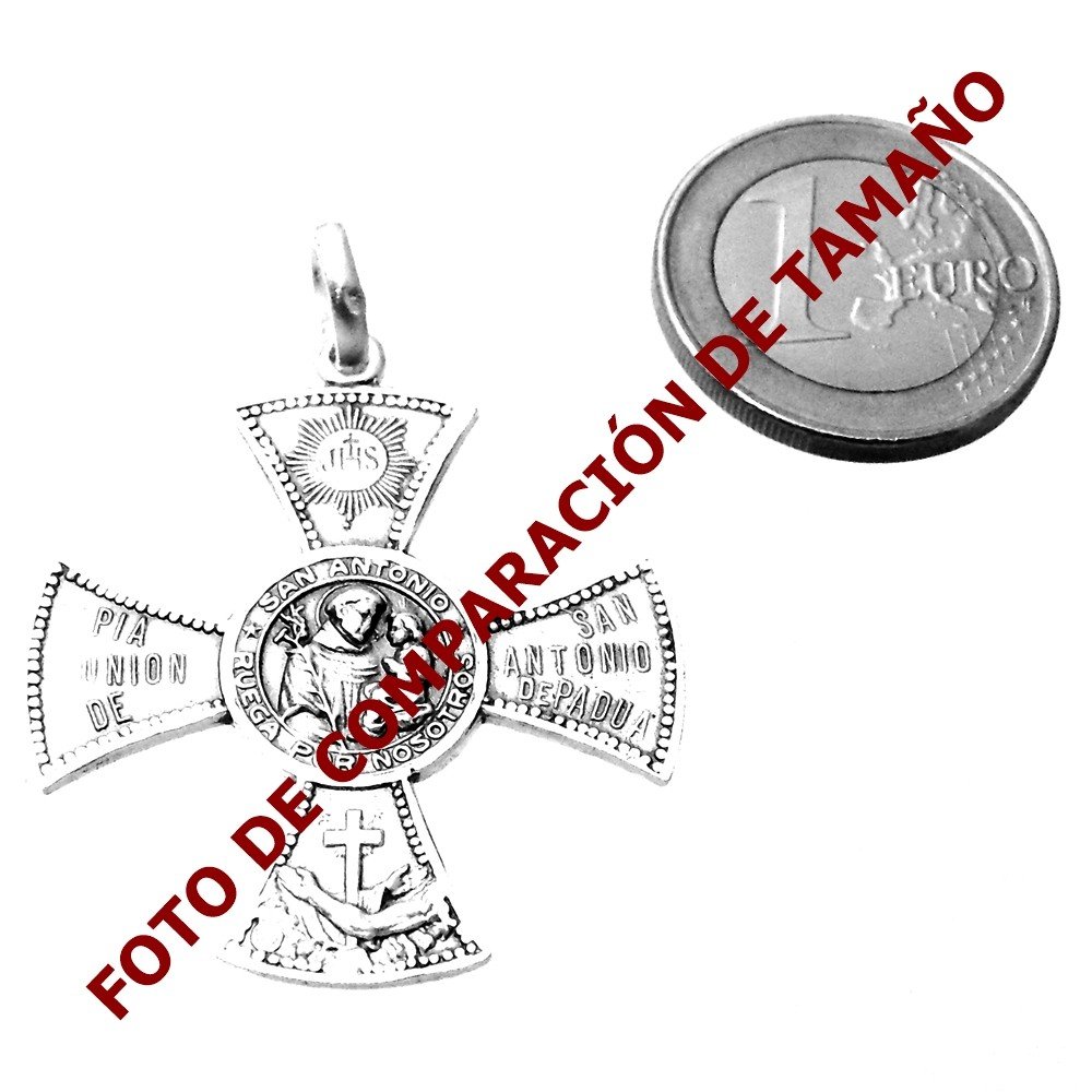 Medalla Plata Ley 925M San Antonio De Padua 33mm. Cruz Aspa Ruega Por Nosotros Unisex Cerco