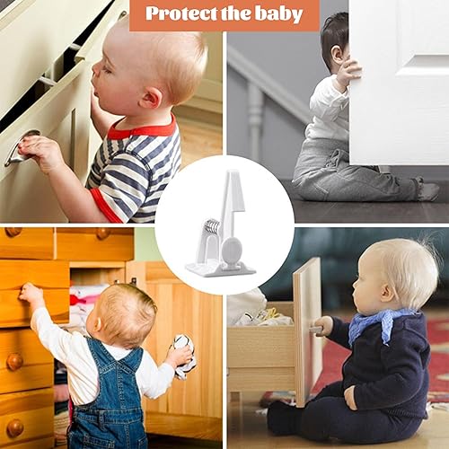 Miniatura 5 de Cerraduras de cajón a prueba de bebés, 10 cerraduras de gabinete a prueba de bebés, sin pegamento para taladrar cerraduras de gabinete a prueba de