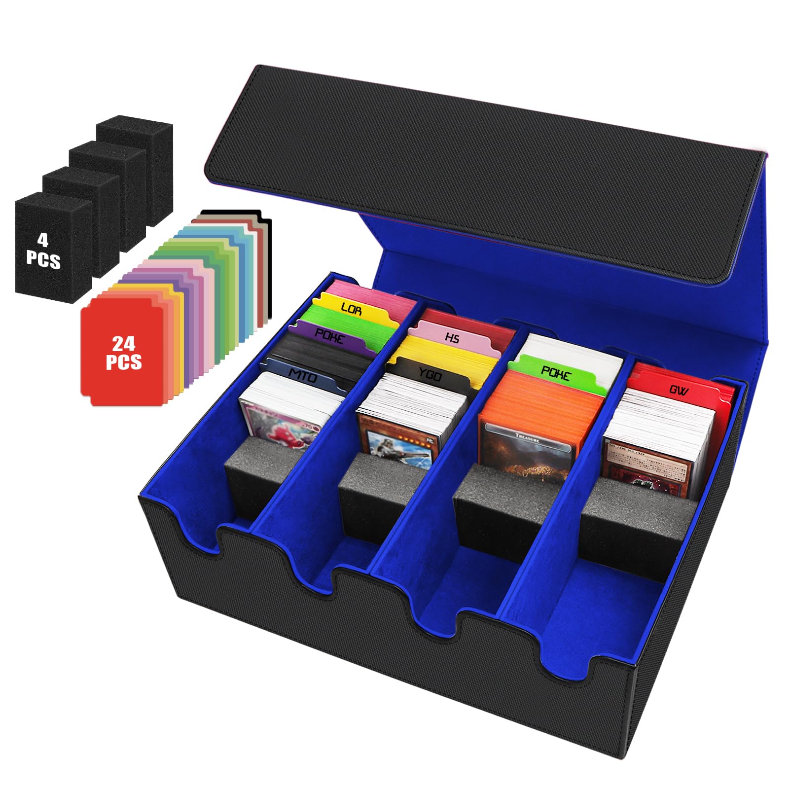 Boîte à Cartes pour Plus de 2800+ Cartes, Boîtes de Rangement pour Cartes à Collectionner Avec 24 Séparateurs, Boîtes Magnétiques de Qualité Supérieure, pour Cartes TCG Magic(Noir Bleu)