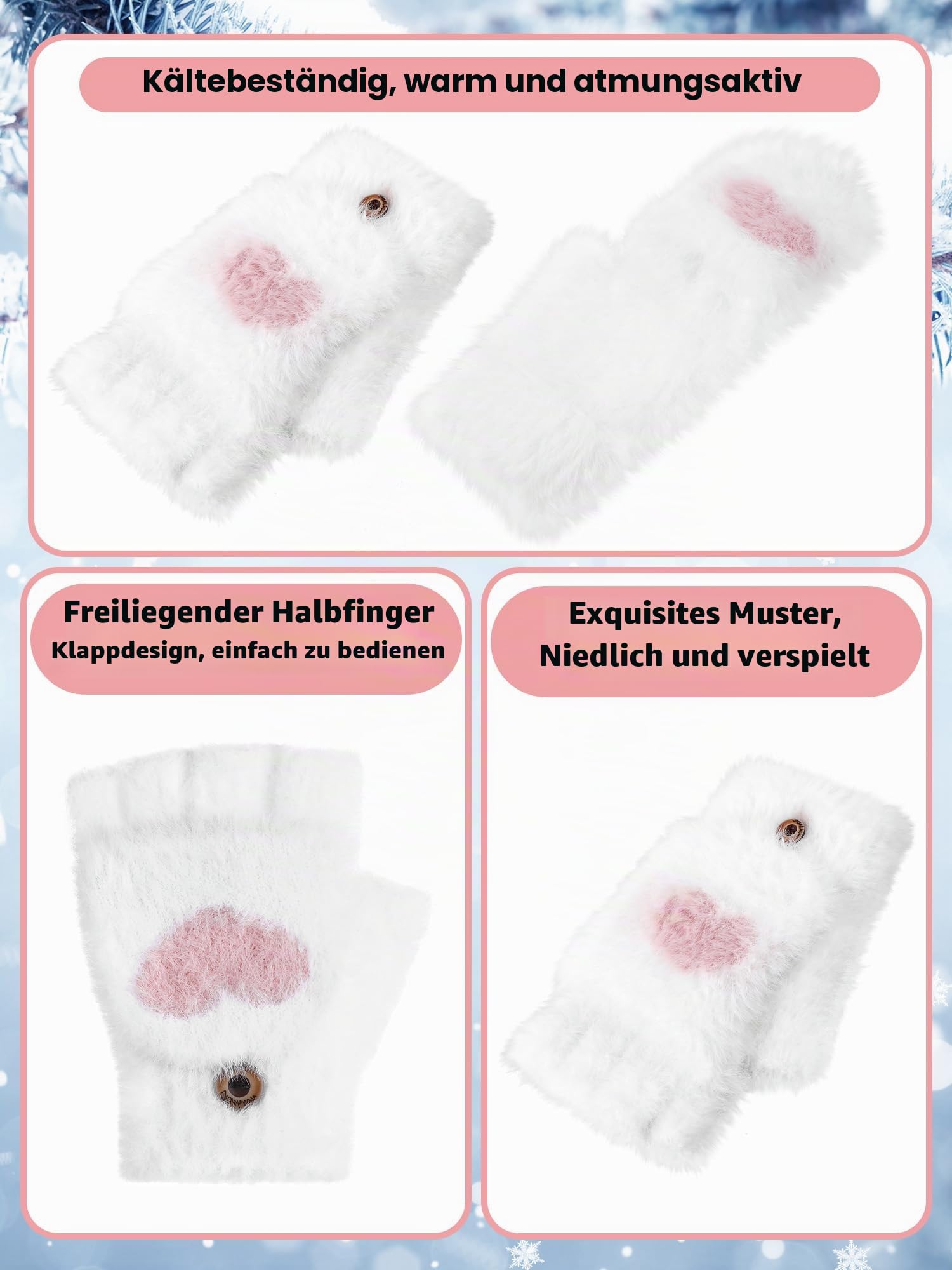 Geyoga 6 Paar Fingerlose Handschuhe Kinder Mädchen Jungen Winter Handschuhe mit Klappe Warme Gestrickte(Klassisch,8-12 jahre)
