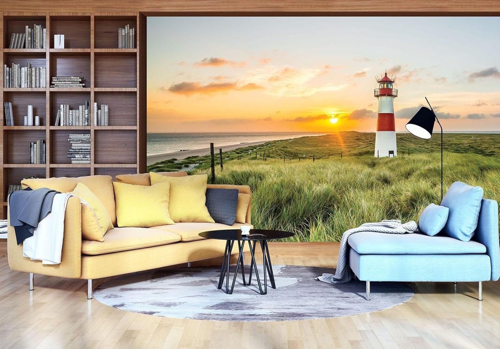 Kfjhgbdshhj 3D Mural Photo Mural-Wallpaper Beach Sea North Sea Grasses Lighthouse Sun - For Living Room Bedroom - 3D Effect,250Cmx175cm Poster - Wall Sticker - Frameless Picture