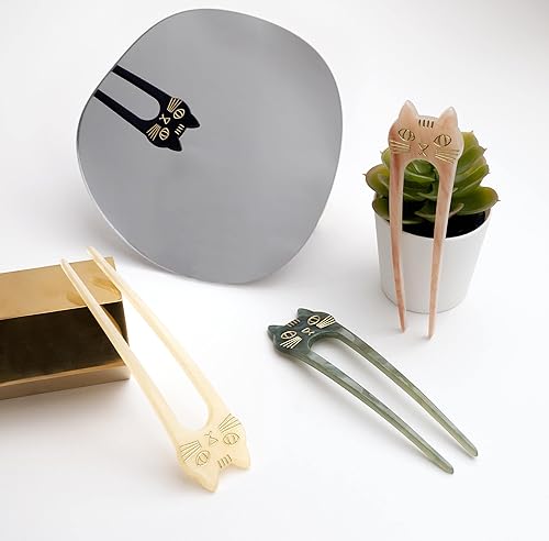 Miniatura 2 de MARI + SAM Juego de 4 pines para moño de pelo de gato para mujer, color marfil, rosa rubor, verde oscuro y negro