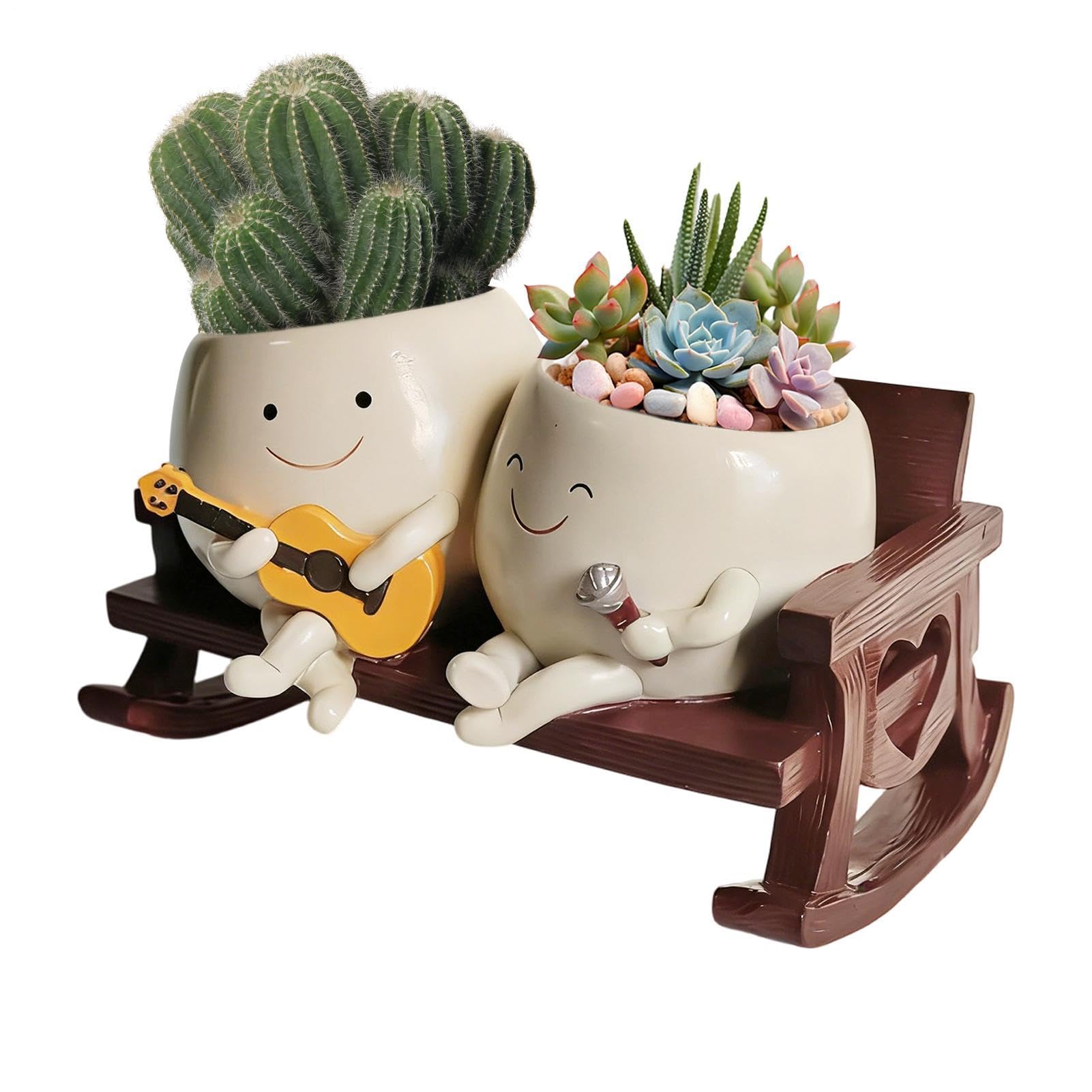 Pots de en résine double tête pour jardin et salon lumineux