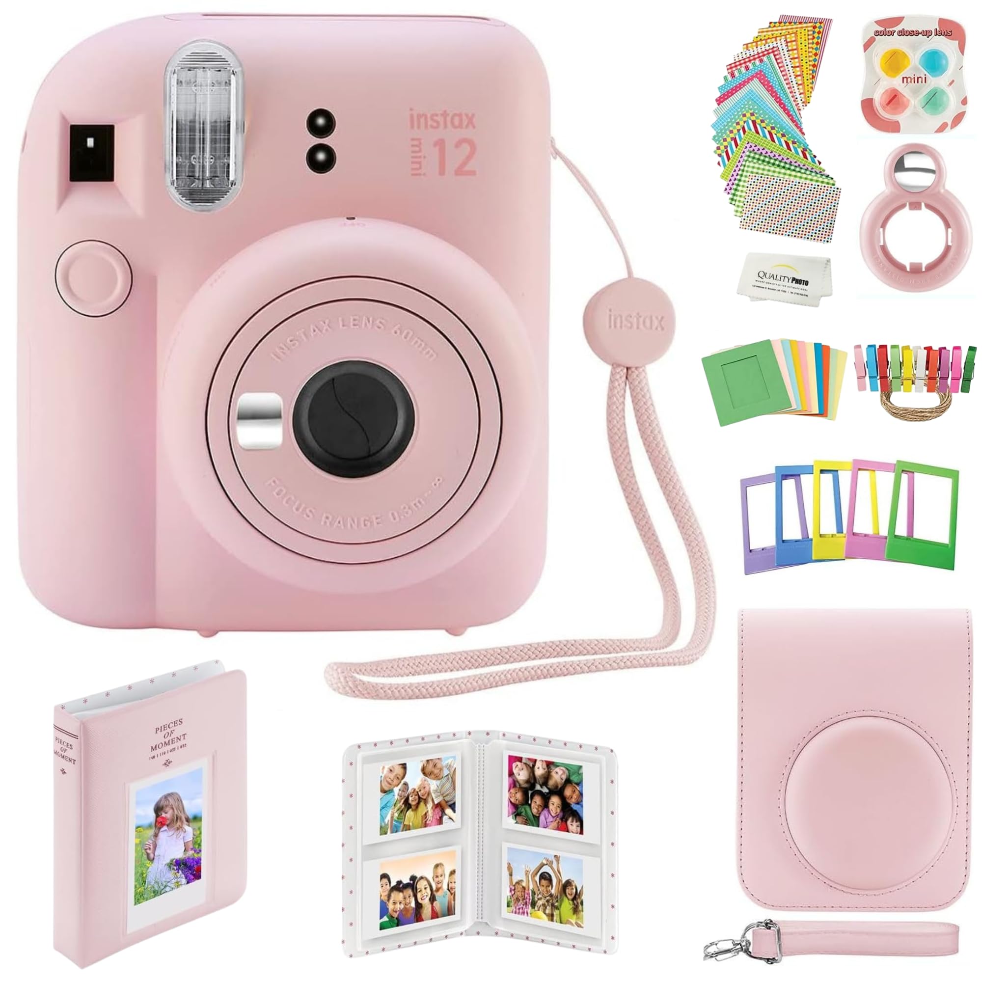Fujifilm Instax Mini 12 Instant Camera with Case, Decoration Stickers, Frames, Photo Album and More Accessory kit (Blossom Pink)…