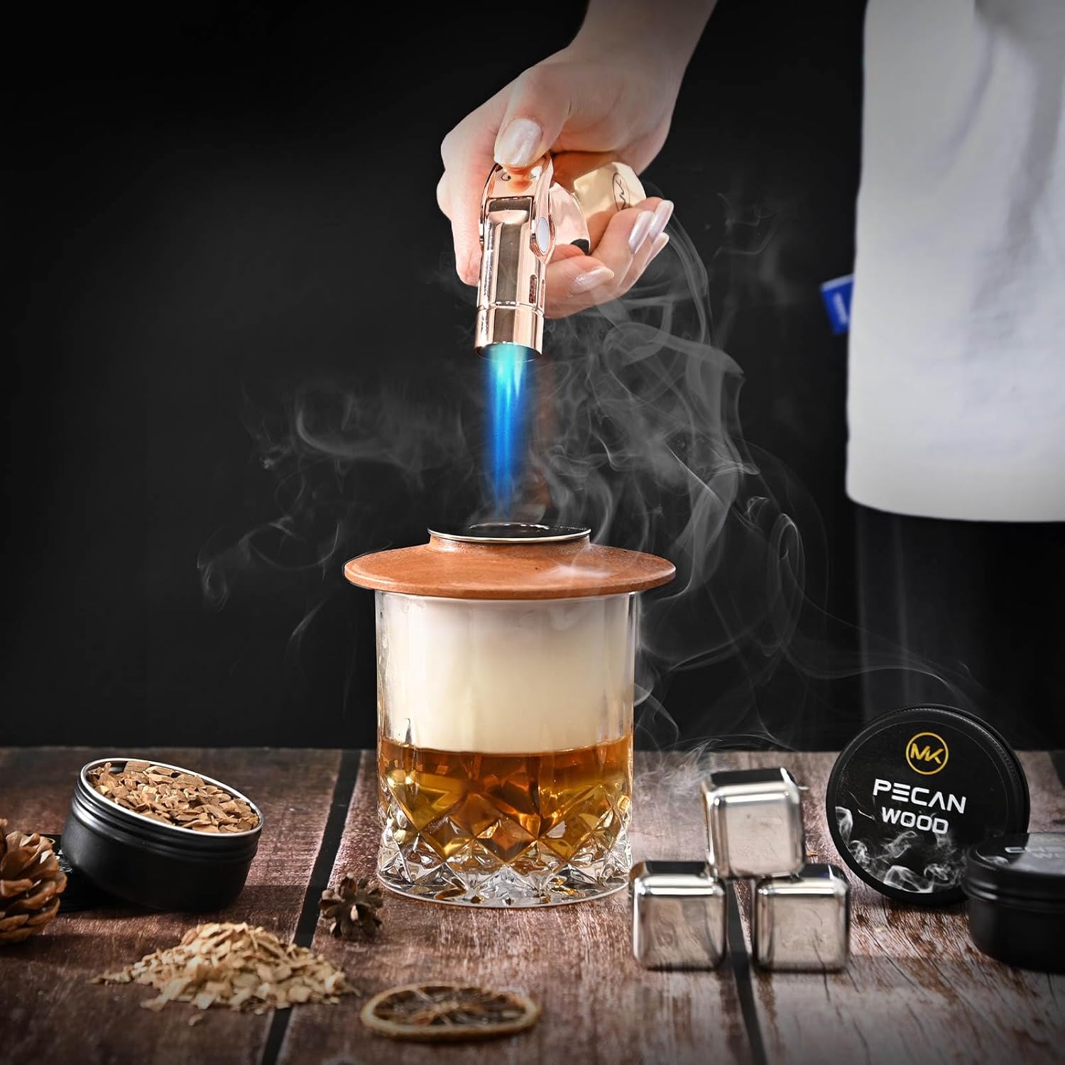 イノベーション スモーカーカクテルキット | カクテルスモーカーキット 木材チップ4個付き | オールドファッションカクテルキット