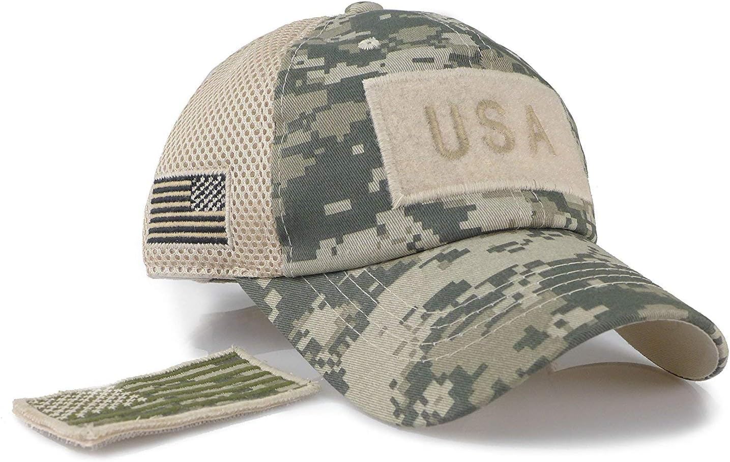 Uphily ACU Digital Camo Tactical Operator Trucker Cap - Camouflage Military Mesh Hat with USA American Flag Morale Patch for Men or Women