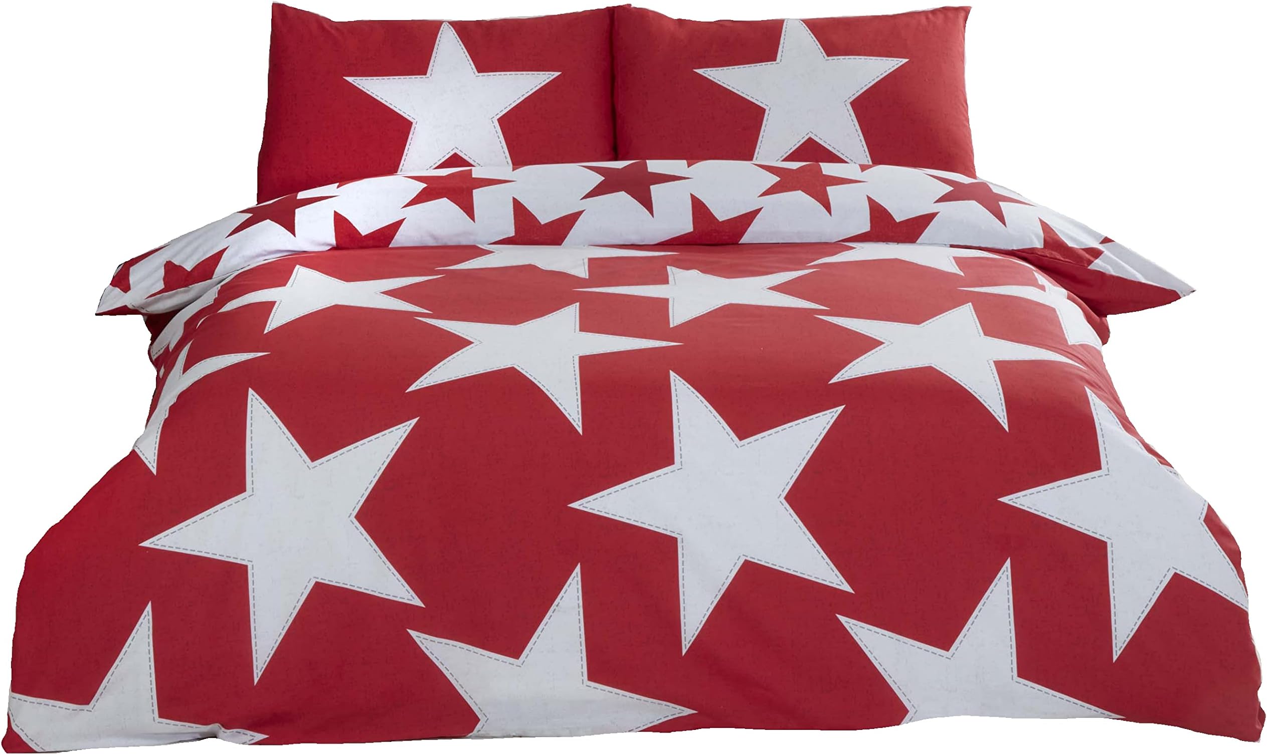 Rapport Home All Stars Red Single Duvet Cover Set for Boys & Teens - Reversible Polycotton Bedding with Star Pattern with one Duvet cover (135x200cm) with one matching Pillowcase