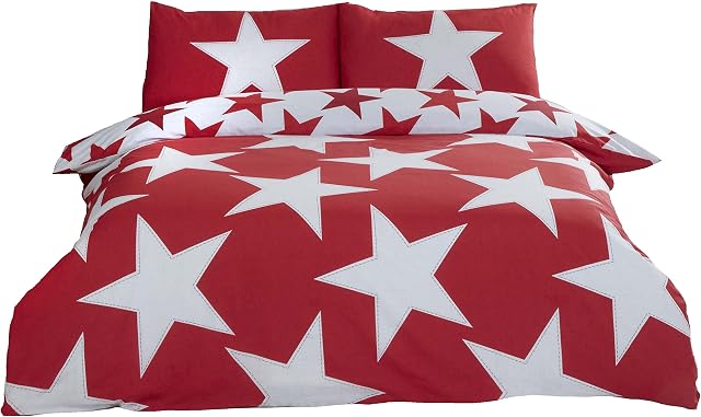 Rapport Stars Reversible Duvet Cover Bed Set, Polycotton Red, Single