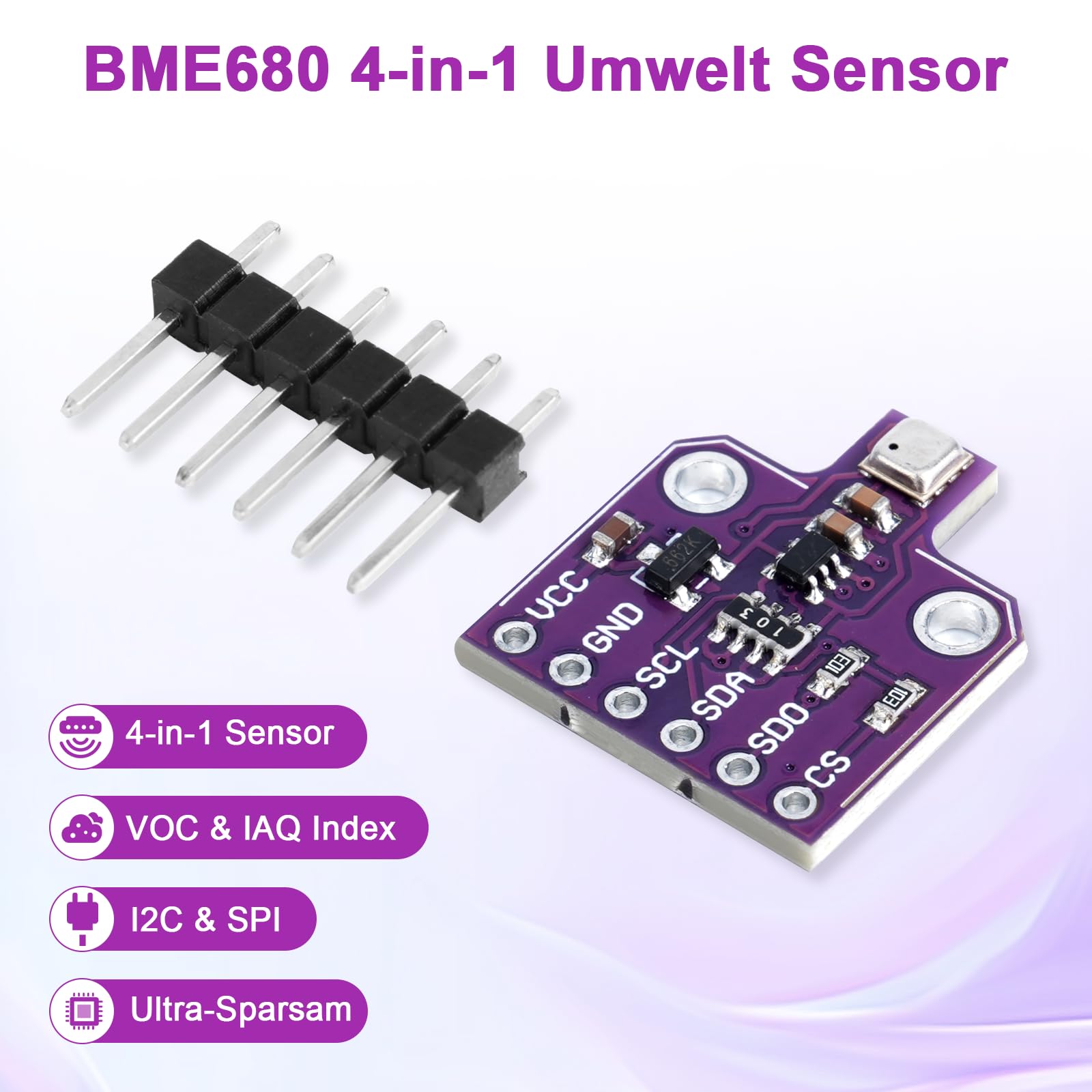 ARCELI BME680 Carte de développement CJMCU-680 Capteur de pression pour capteur de température et d'humidité 1,7 ~ 3,6 V I2C Compatible avec Arduino pour la détection de la qualité de l'air (3 pièces)