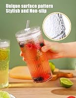 NiHome 2 darabos üvegpohár szett fedővel és szívószállal, 650 ml smoothie pohár jeges kávéhoz és teához, mosogatógépben mosható 4