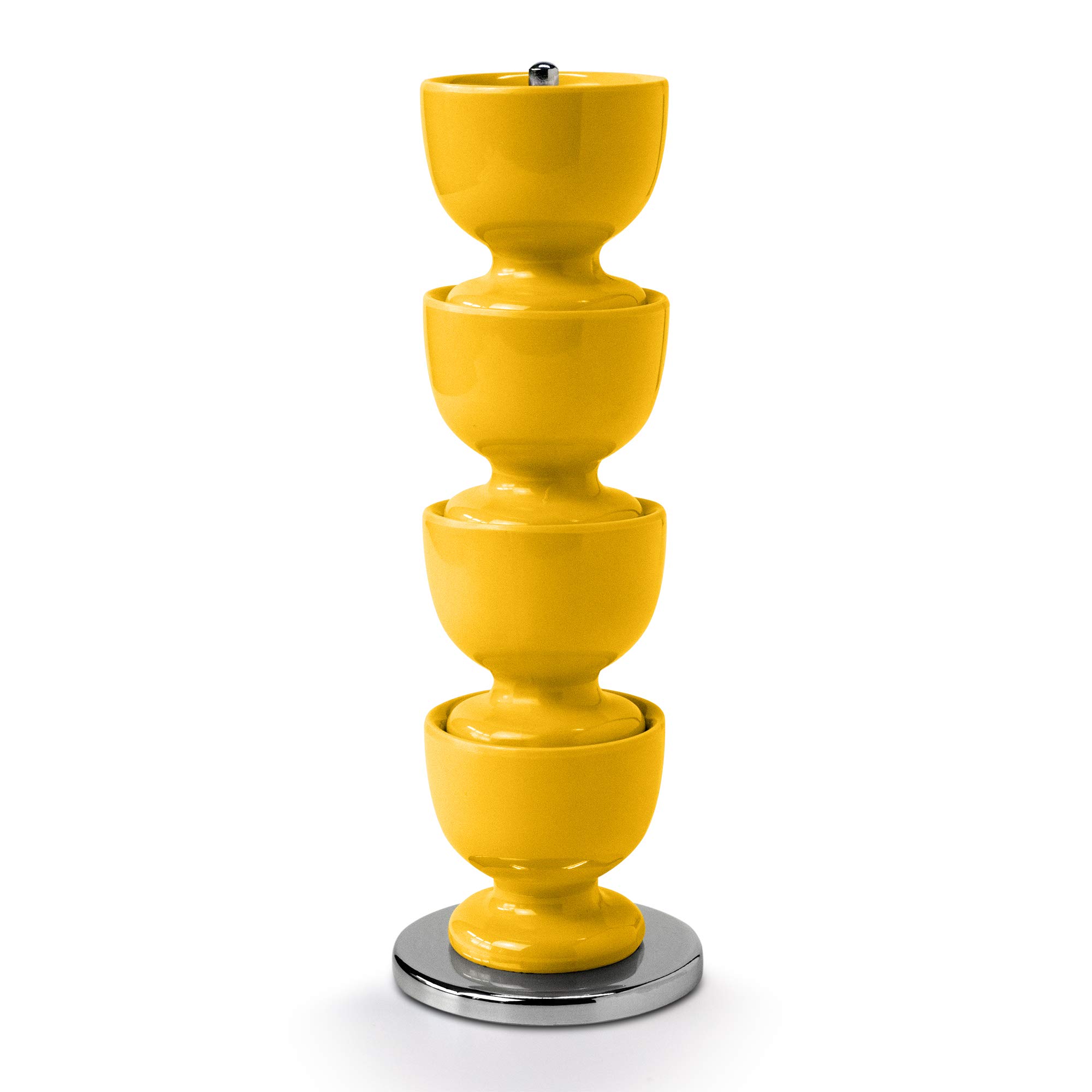 Zeal Stack and Store Egg Cups/Holders, Set of 4 with Chrome Storage and Carry Stand, Melamine, Mustard