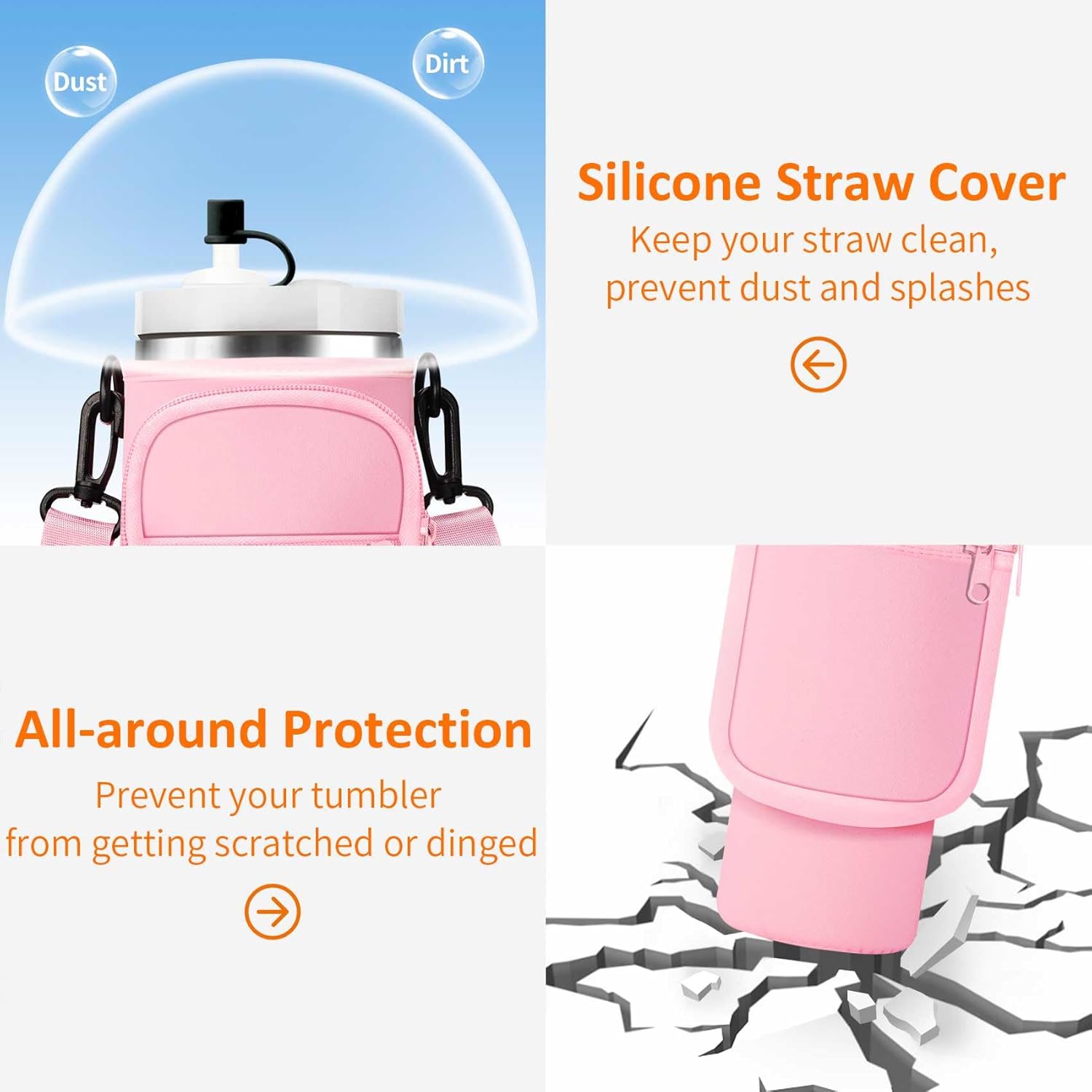 Water Bottle Carrier Bag with Paracord Handle for Stanley 40/30 oz Tumbler Neoprene Insulated Mug Sleeve Pouch with 2 Pockets & Adjustable Strap & Straw Cover for Stanley Cup Accessories - Image 6