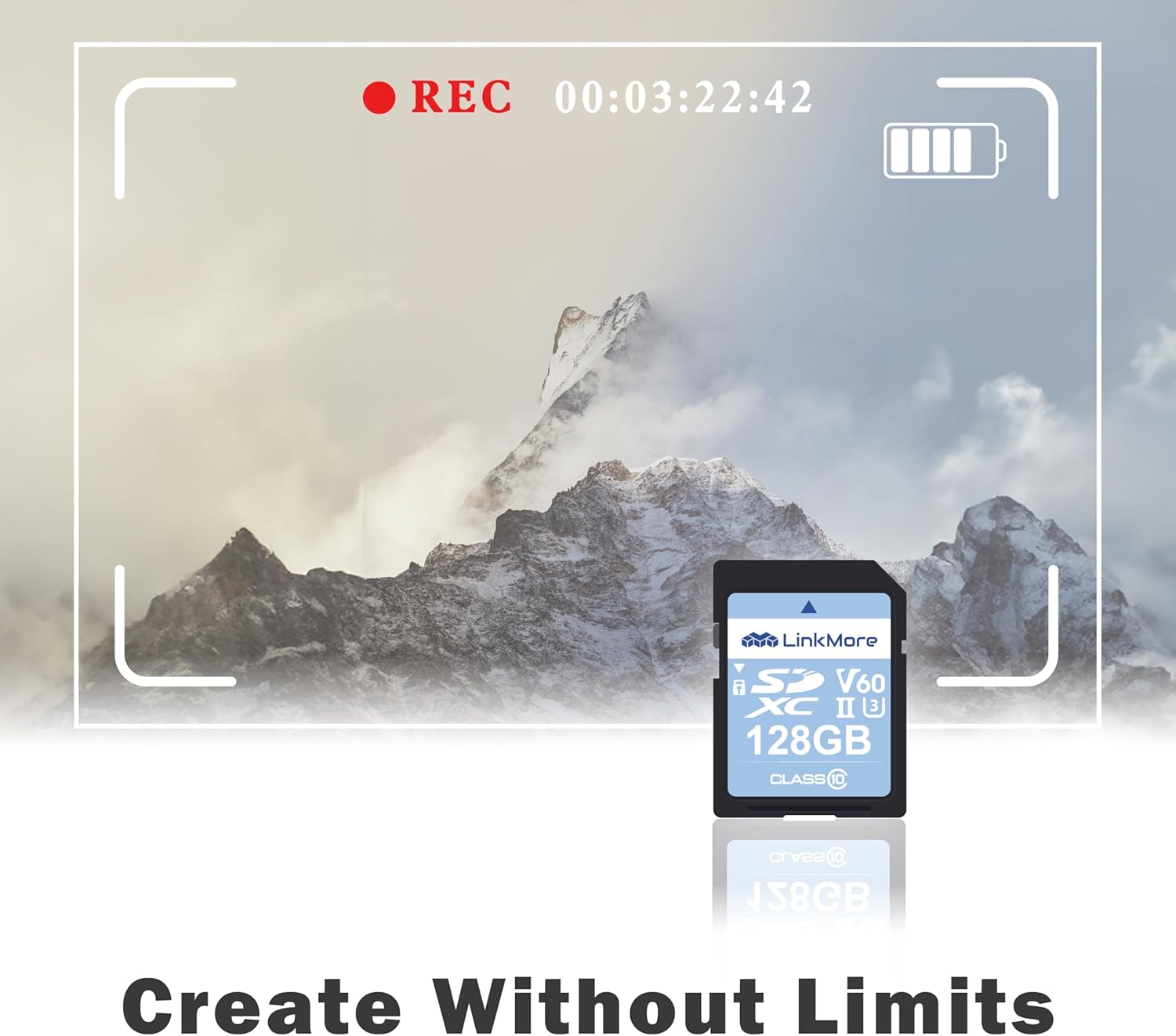 LinkMore XV26 128GB SDXC UHS-II Card UHS-II SD Card, C10, U3, V60, SD Card for Digital Camera, Drone Support 4K 8K Video, Camera Memory Cards up to 250MB/s Read Speed, 100MB/s Write Speed