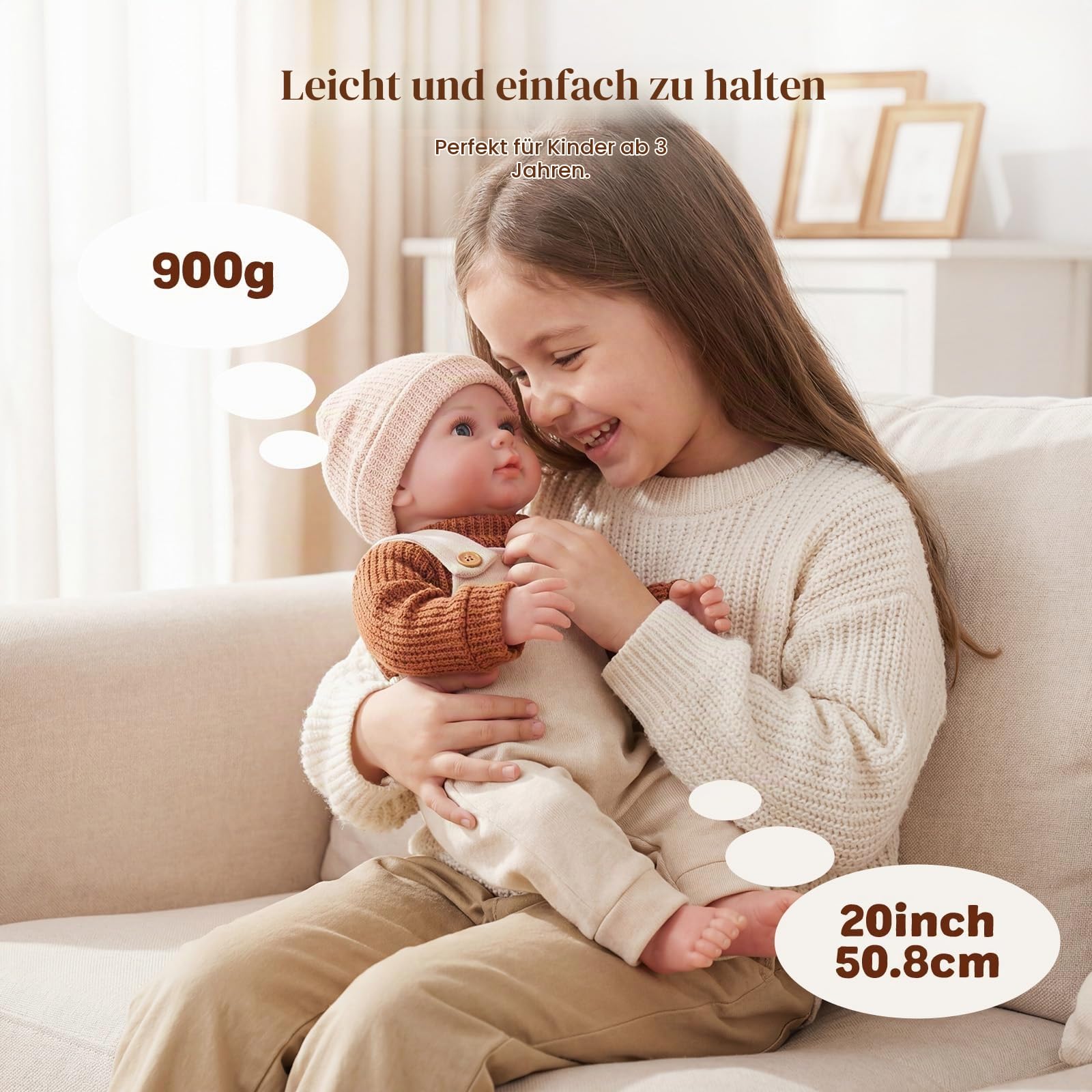 BABESIDE Lebensechte Reborn-Babypuppe 50 cm Bewegbare Neugeborenen-Puppe mit Weichem Stoffkörper & Vinyl-Gliedmaßen, Komplettes Zubehör-Set, Kinder ab 3 Jahren