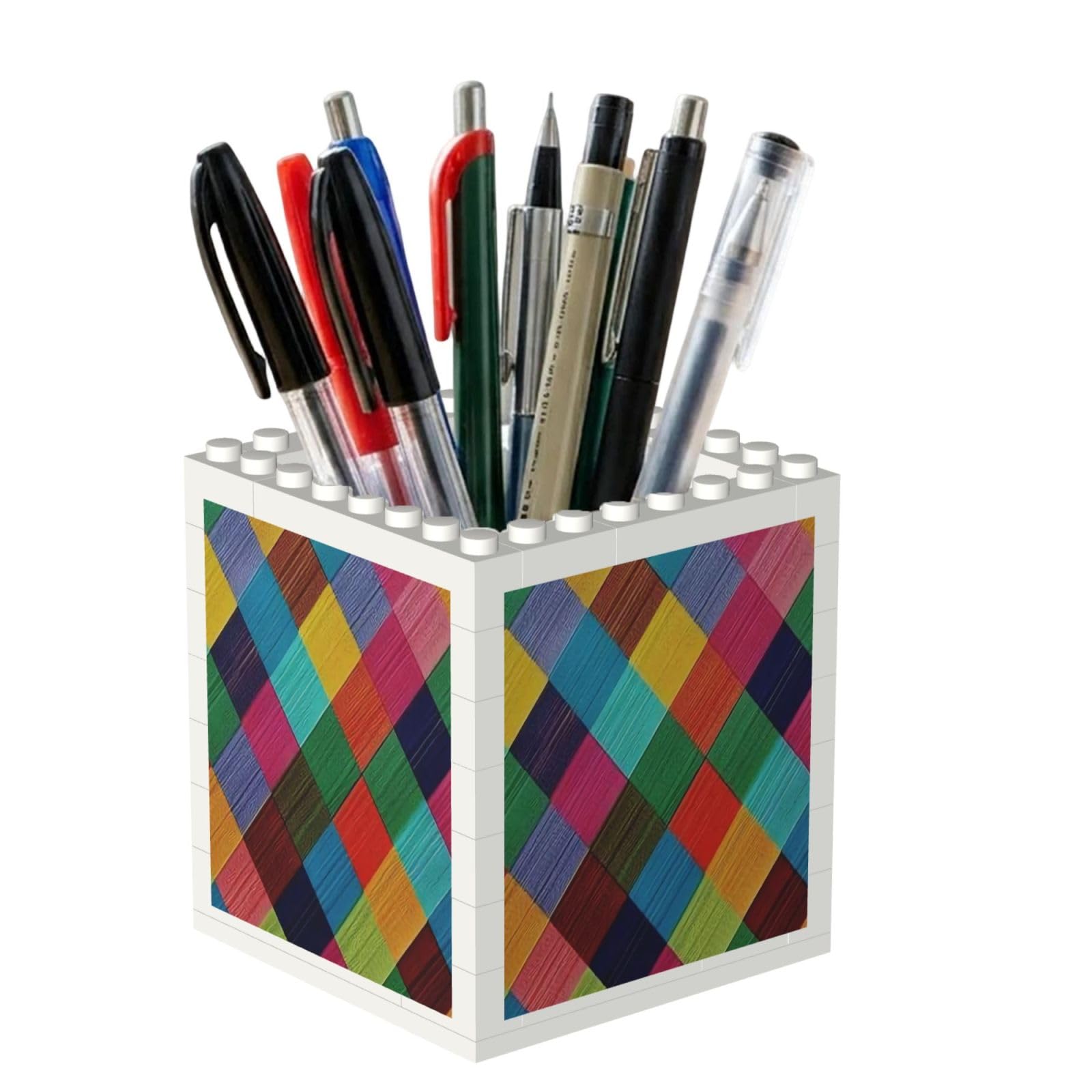 Poadnly Colorful Plaid Flannel, Pen Pot Pencil Holder for Office Home School, Compact Desk Organiser for Office Stationery