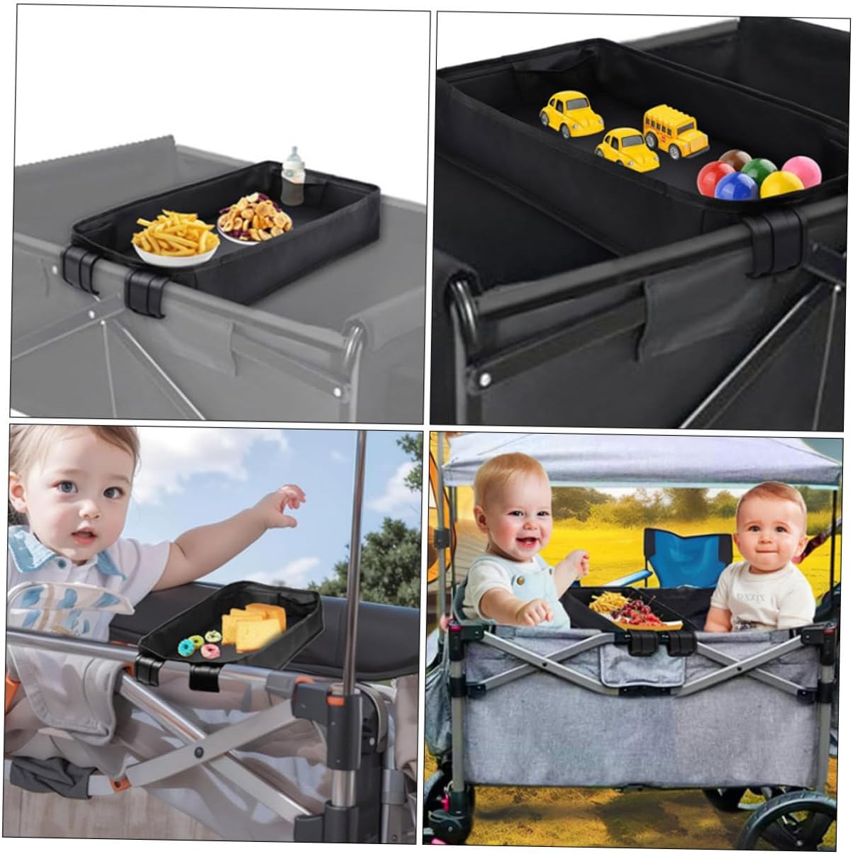 Toddmomy Stroller Snack Tray Clip Food Organizer for Boy Girl Canvas Material Black Meals and Snacks