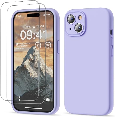 GOODVISH Funda compatible con iPhone 15, funda de silicona mejorada protección mejorada de la cámara con 2 protectores de pantalla, forro interior