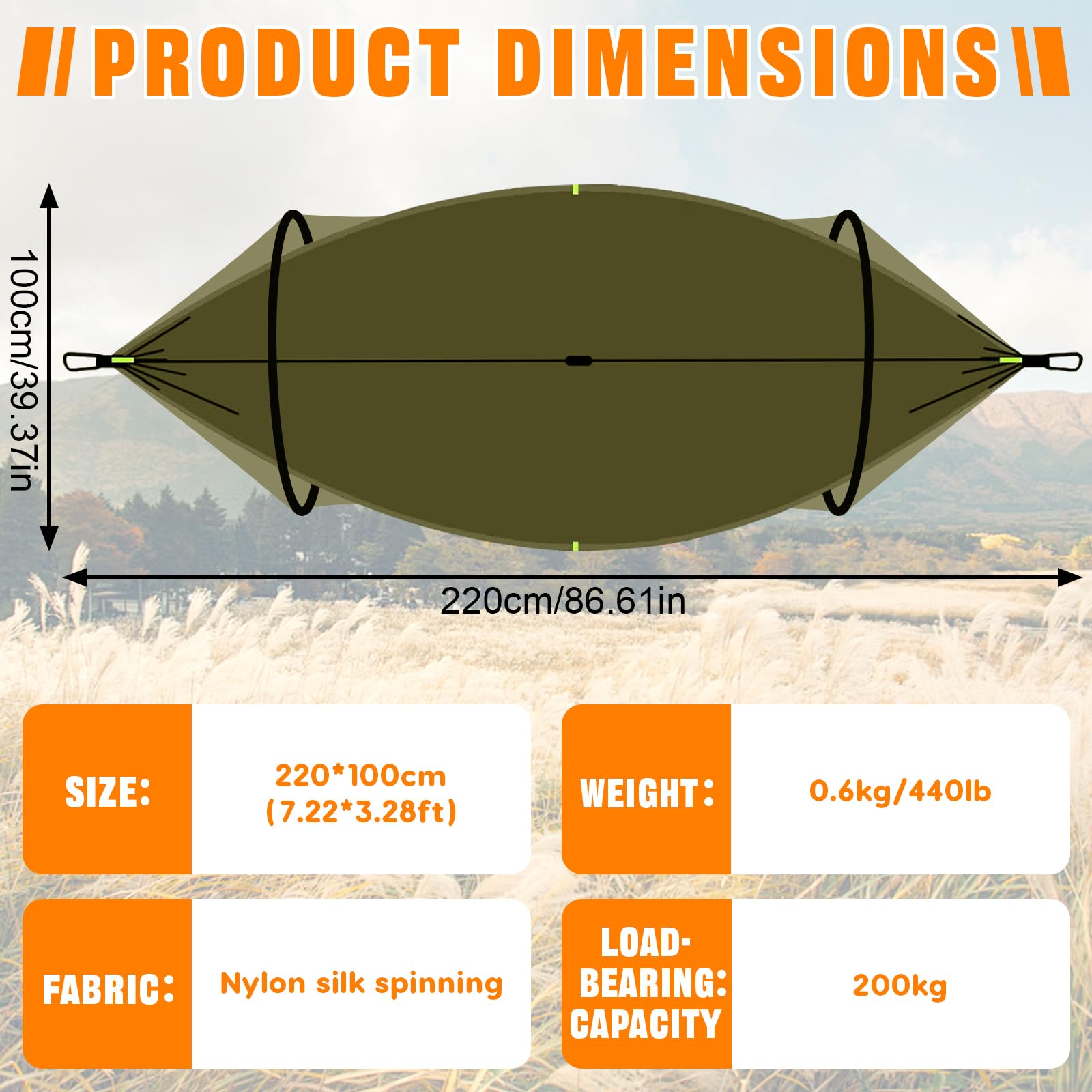 Amaca da Campeggio con Zanzariera 270x140cm Ultraleggera Nylon Capacità 300kg Portatile con Borsa