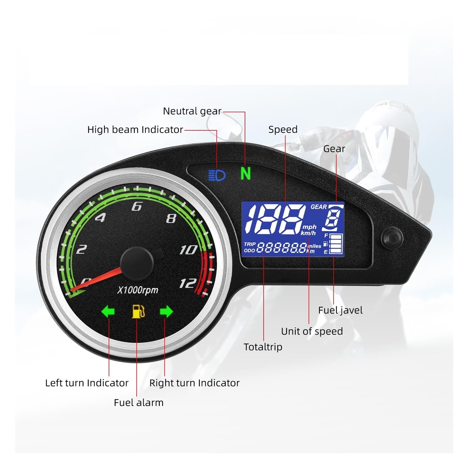 Moto Tachimetro Gauge Tachimetro Per Motocicletta Strumento Digitale Tachimetro Contagiri Indicatori Livello Carburante Per GY200 Per Enduro 250