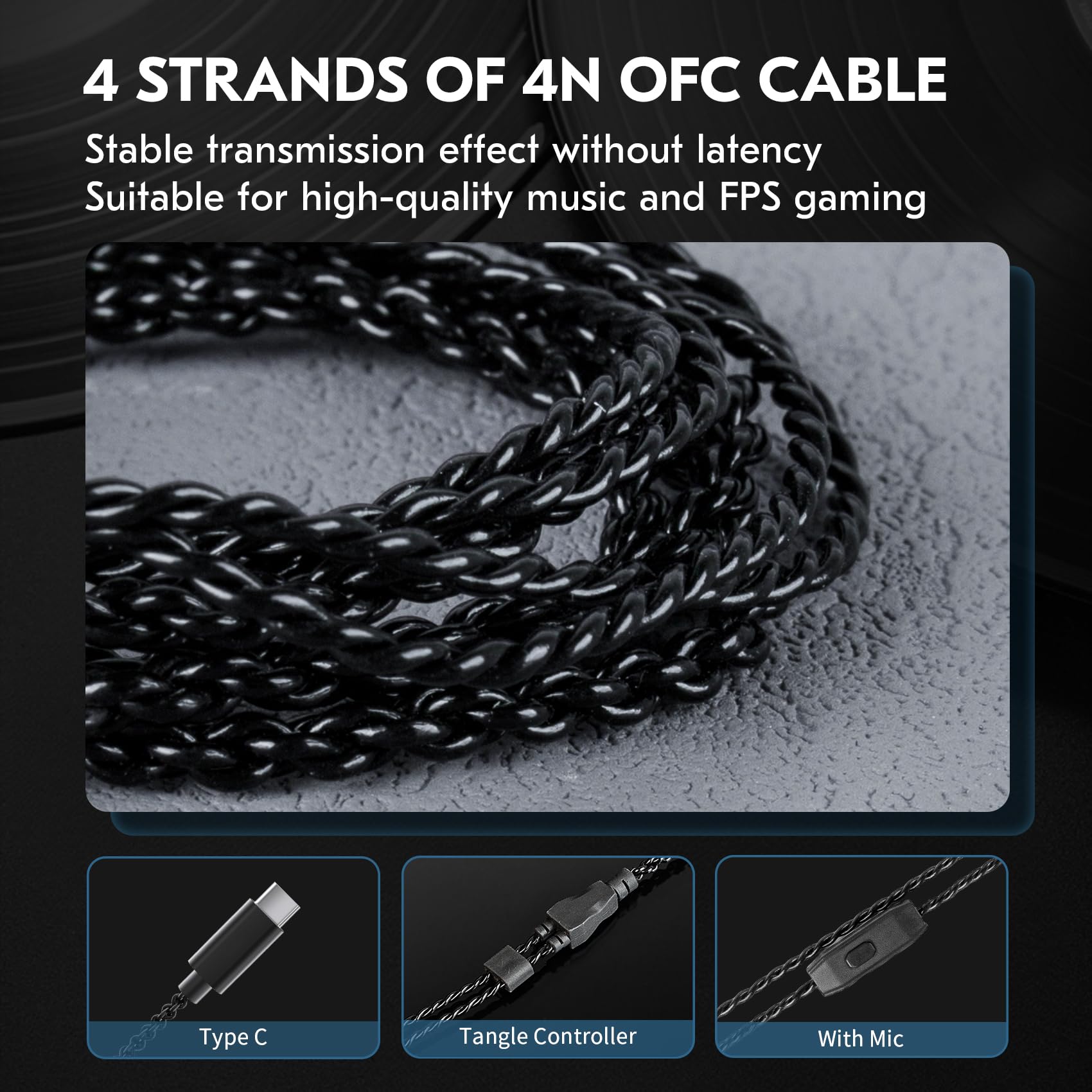 keephifi CCZ DC02 IEM Kopfhörer, USB-C 4Cores 4N OFC Gaming-Ohrhörer mit Mikrofon, 10 mm DD Dual-Magnetschaltung, PU- und PET-Verbundmembran, DJ-Kopfhörer, Tiefe Bass-In-Ear-Monitore für Musiker