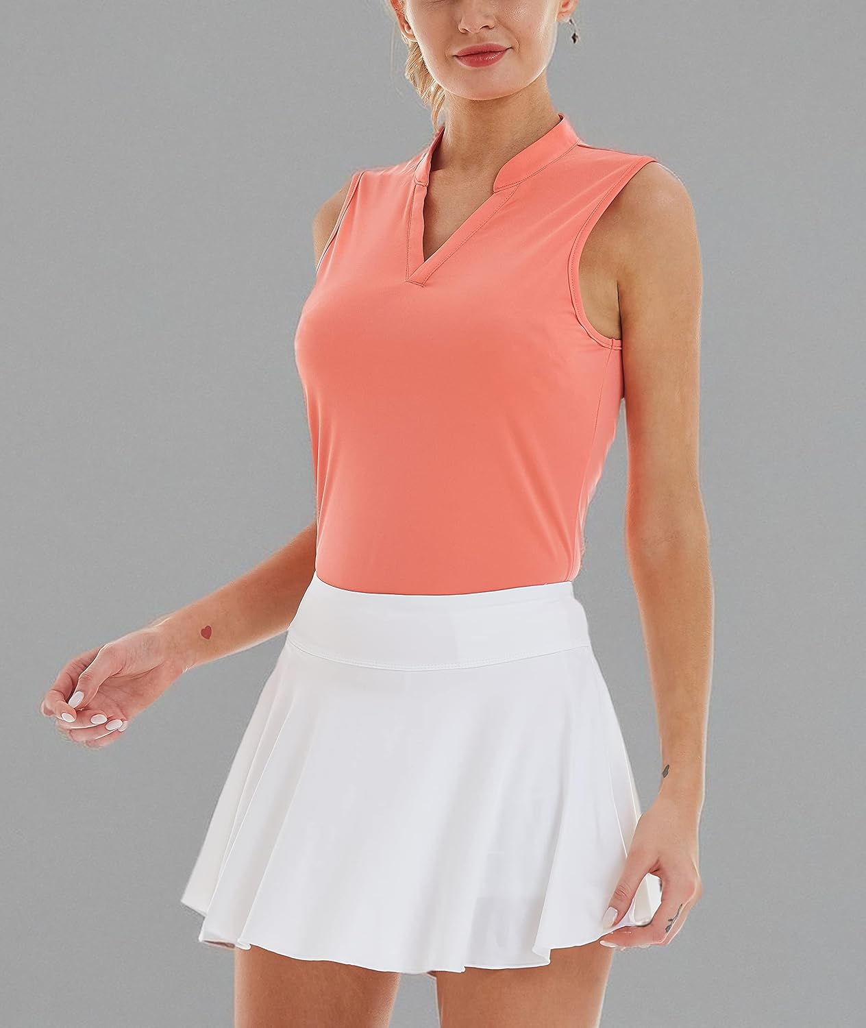 CQC Women's Golf Tennis Sleeveless Polo Shirts V-Neck Quick Dry UPF 50+ Sport Athletic Tank Tops Moisture Wicking Casual Pink XS