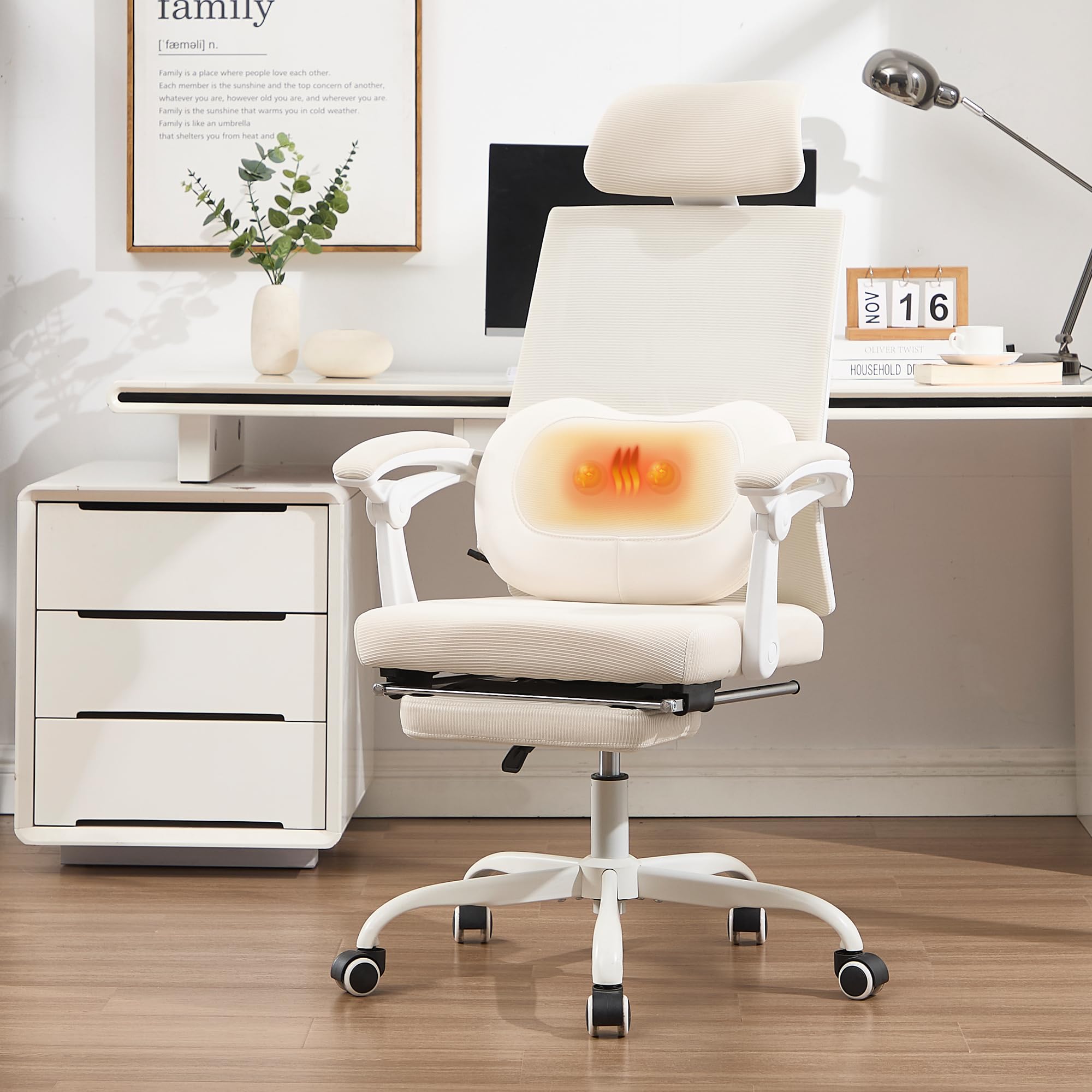Qulomvs Ergonomic Office Chair with Massage&Heated Lumbar Support, Kneading  Massage Office Chair with Foot Rest, Reclining Home Office Desk Chair