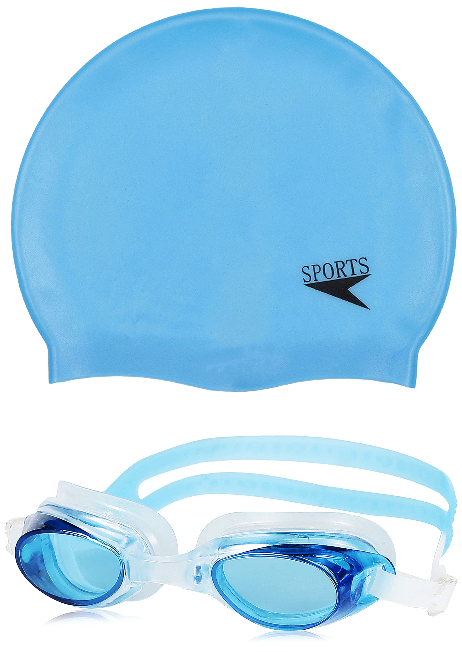 I-SWIM SWIMMING SHORTS V-619 BLACK YELLOW PIPING SIZE 3XL WITH GOGGLES SILICONE IS-1600 WITH POUCH SKY AND 100% SILICONE SWIMMING CAP PLAIN SKY 1
