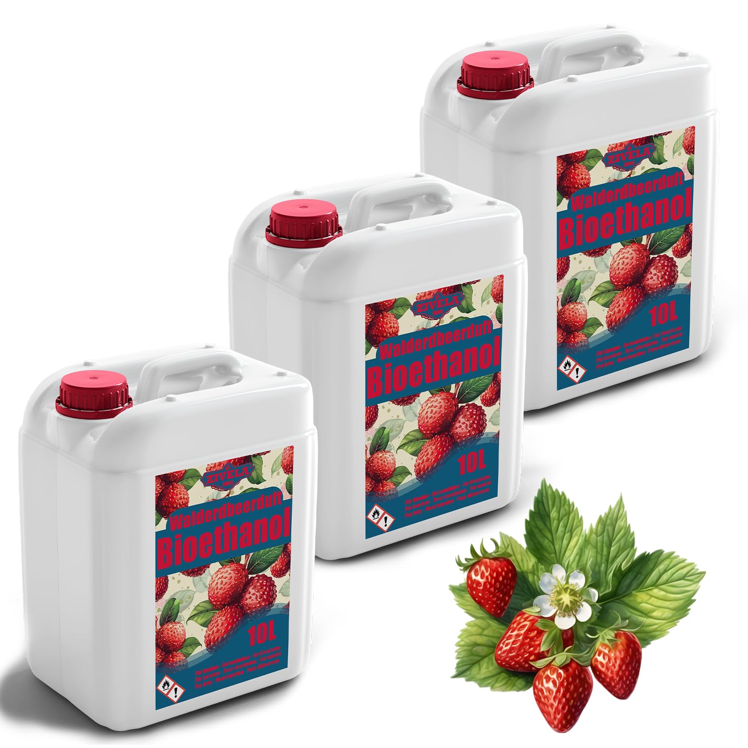 Bioetanol 96,6% 10L | Bio Alcohol Aroma a Fresa Bosque 96,6% 3x10L | Bioetanol para chimenea, chimenea de mesa | Bioetanol Fresa Bosque | Combustión limpia, sin humo, llama viva y estable