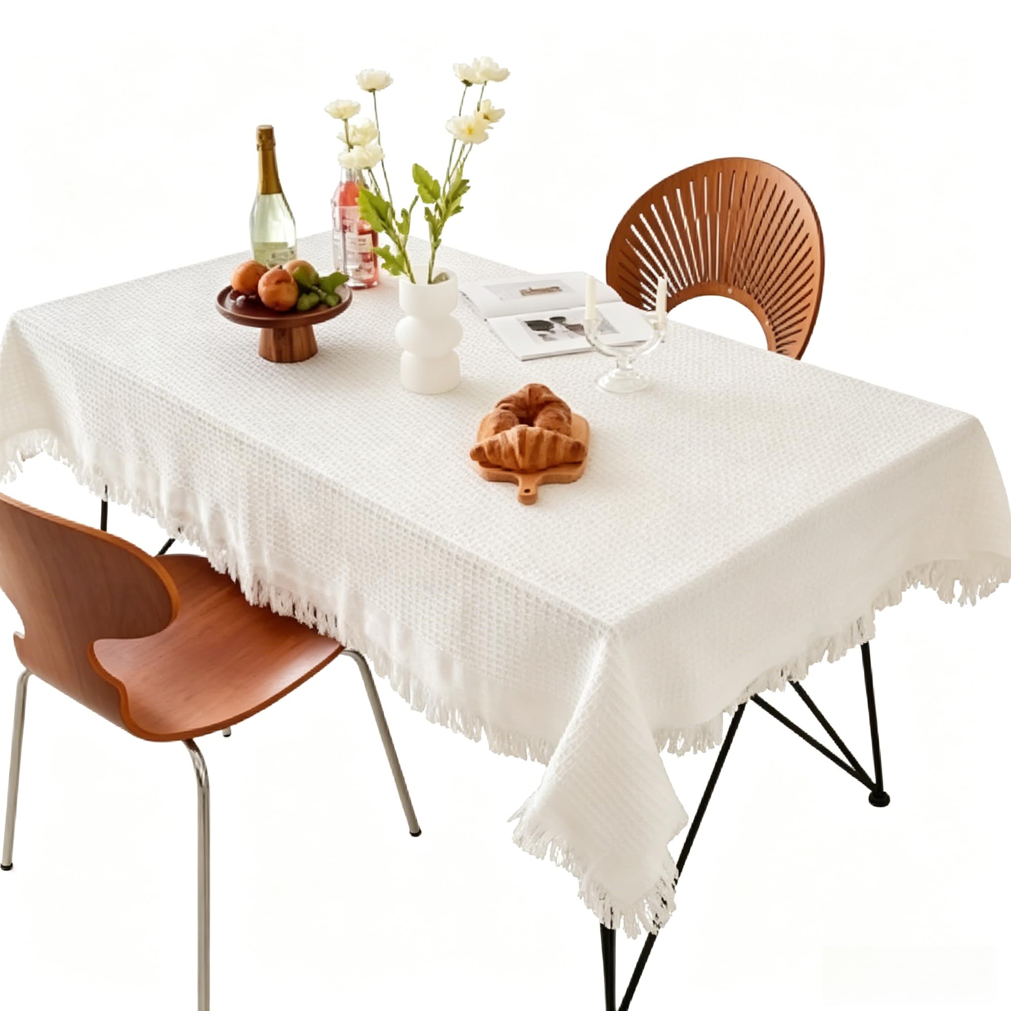 EDWNAS Waterproof Oilproof Coffee Table Tablecloth (Cream White,90x210cm)