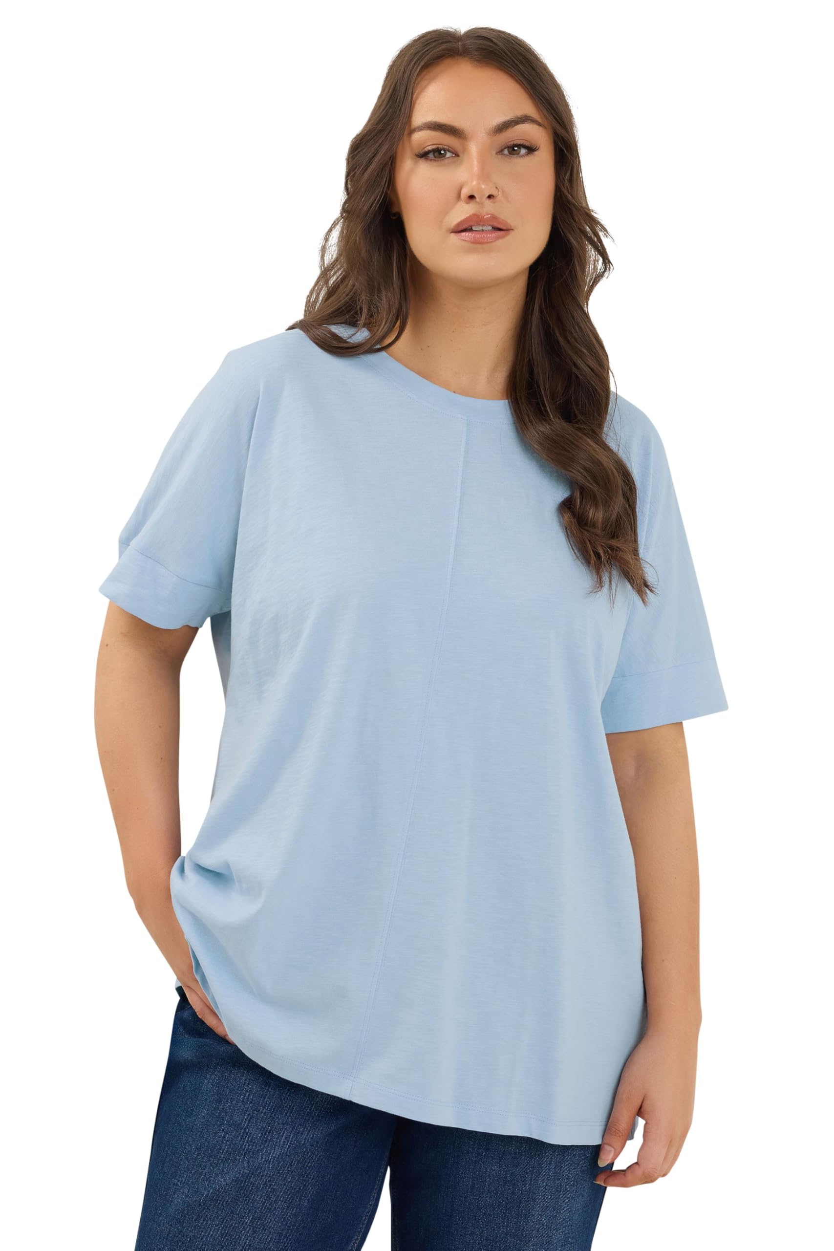 EVANS Curve Light Blue Pure Cotton T-Shirt - Women's - Plus Size Curve