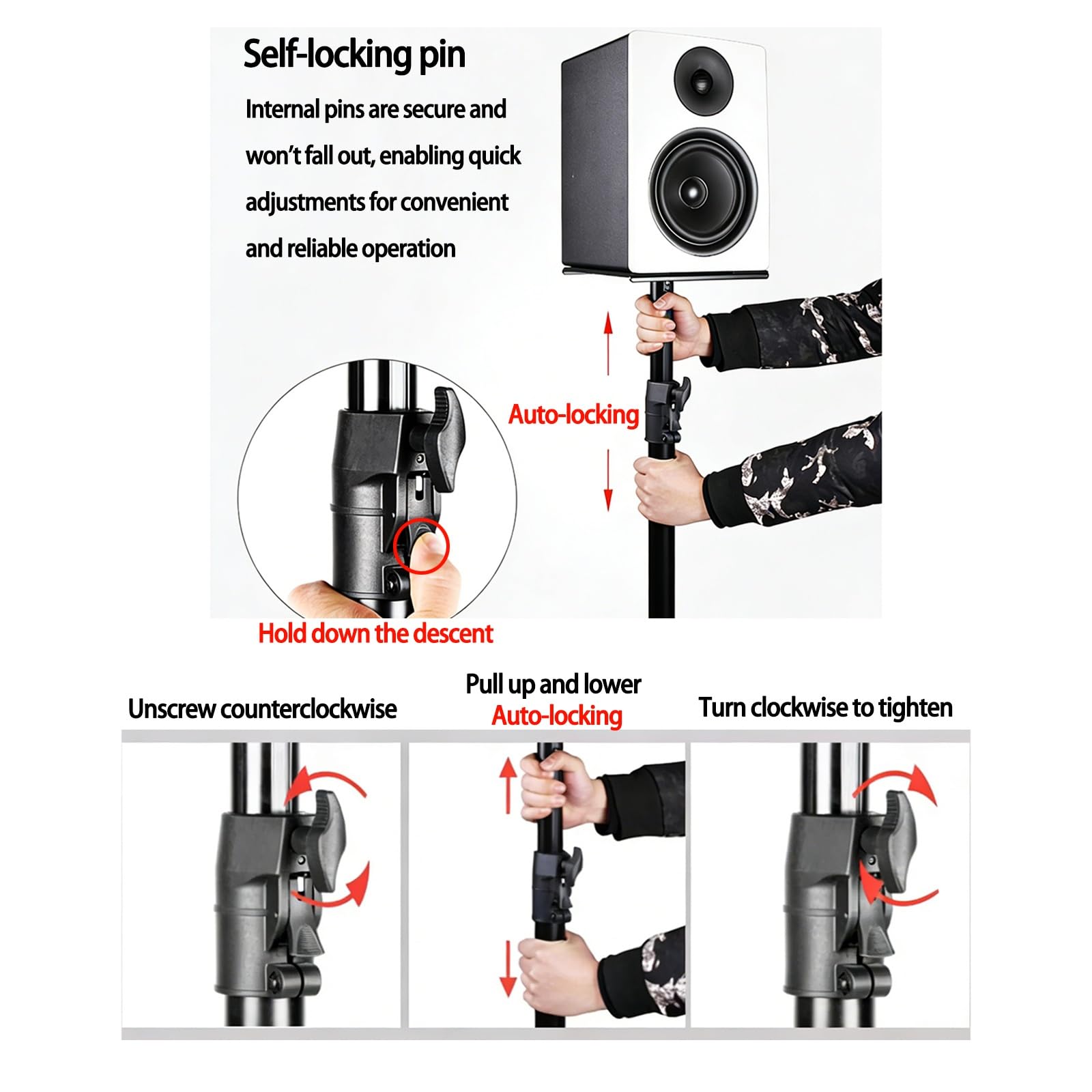 Soporte Portátil para Altavoces De Suelo con Altura Ajustable. Base con Patas Acolchadas con Espuma Antivibraciones Soporte De Acero para Cine En Casa para Actuaciones En Directo Estudio