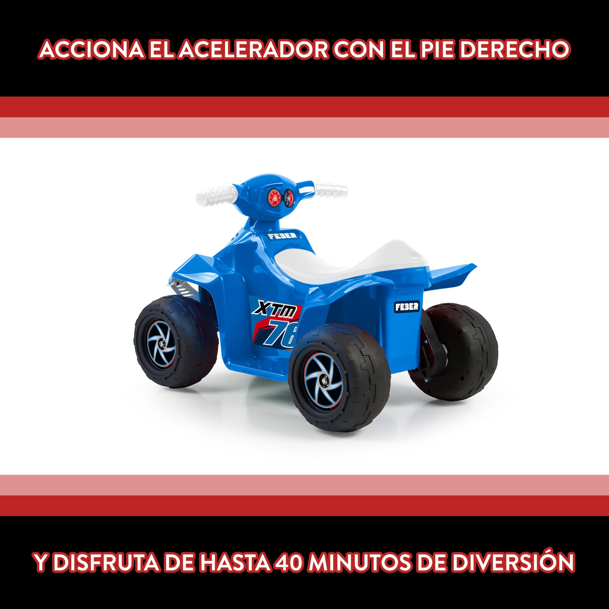 Feber Quad CE-Blue 6V Coche Eléctrico para Niños Acelerador Ruedas Grandes Estabilidad 40 min Batería Cargador Incluido