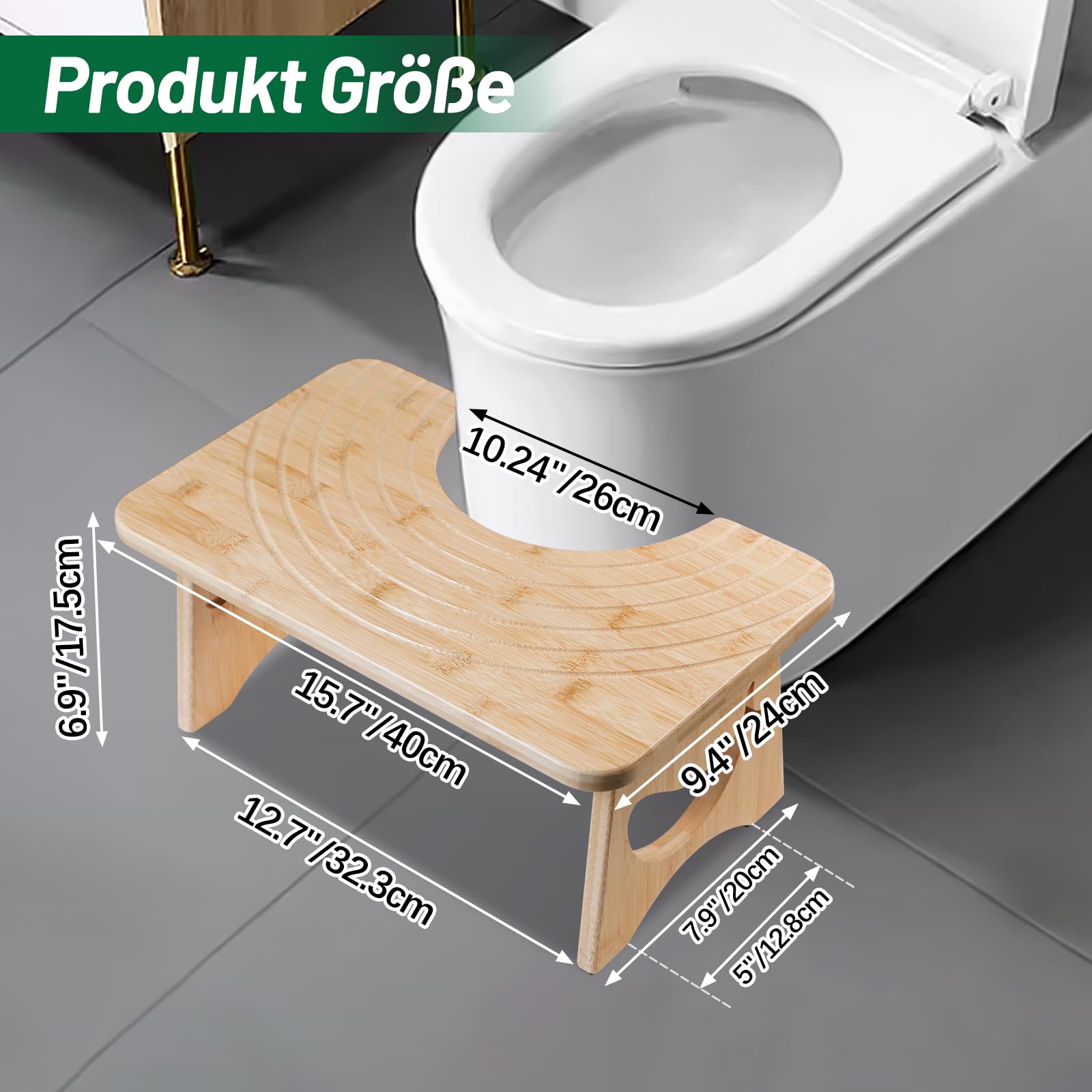 Taburete de inodoro de bambú, estructura plegable, accesorio de madera, antideslizante, aspecto ergonómico, promueve la eliminación cómoda, estructura de baño color madera natural para