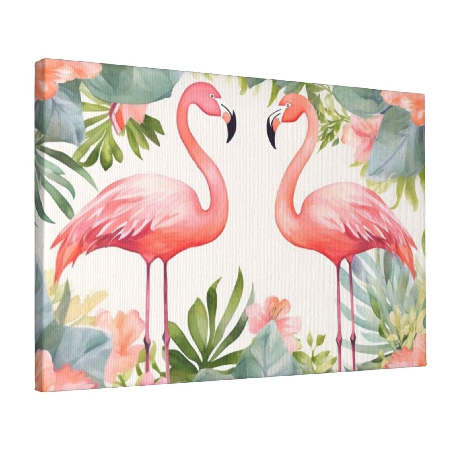 KLOPH Flamingos and flowers Canvas Wall Art for Living Room 12"x18" Modern Artwork Painting for Bathroom Hanging Canvas Prints Aesthetic Wallart for Bedroom Kitchen Office Wall Decor